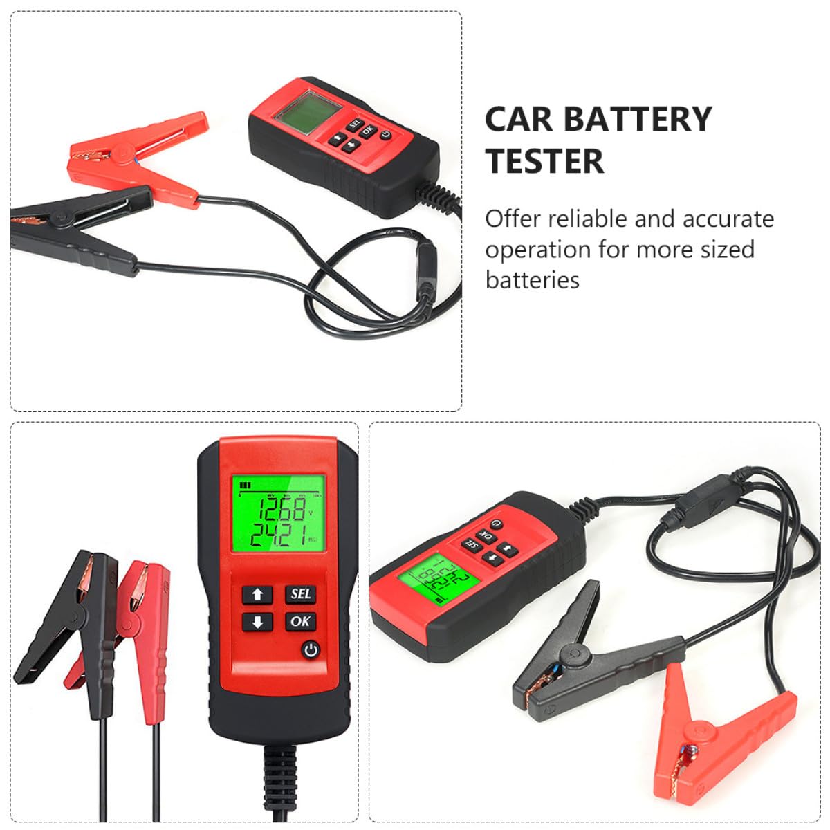 Abaodam Tester per Batterie Auto Test Velocità e Capacità 12v Display Durata Batteria Funzionamento Affidabile e Preciso, Materiale Abs e Rame per Batterie Veicoli