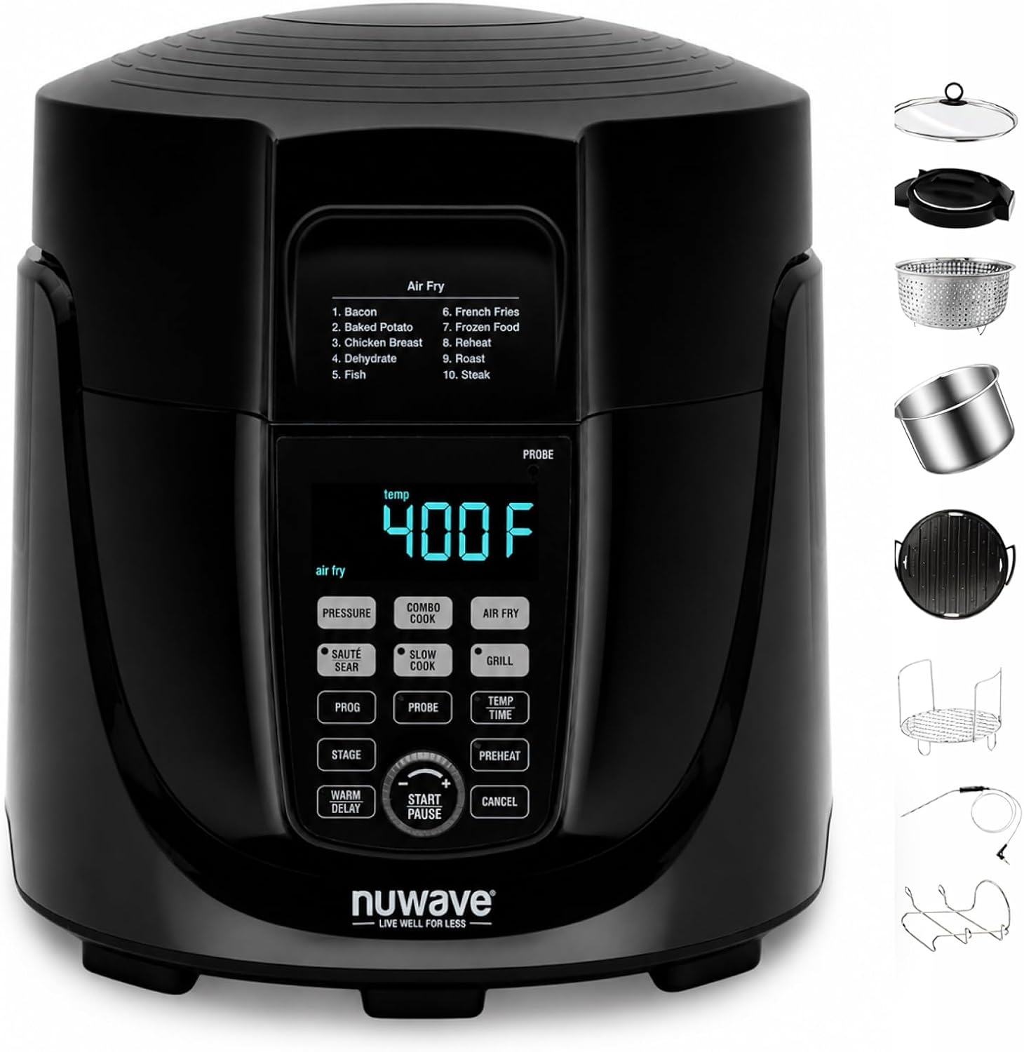 Nuwave Duet Electric Pressure Cooker & Air Fryer Combo with Smart Probe | Stainless Steel 6-Quart Cooker, 4-Quart Air Fryer, 300+ Presets, Roast, Bake, Grill, Sear, Steam, Slow Cook, Warm, Dehydrate