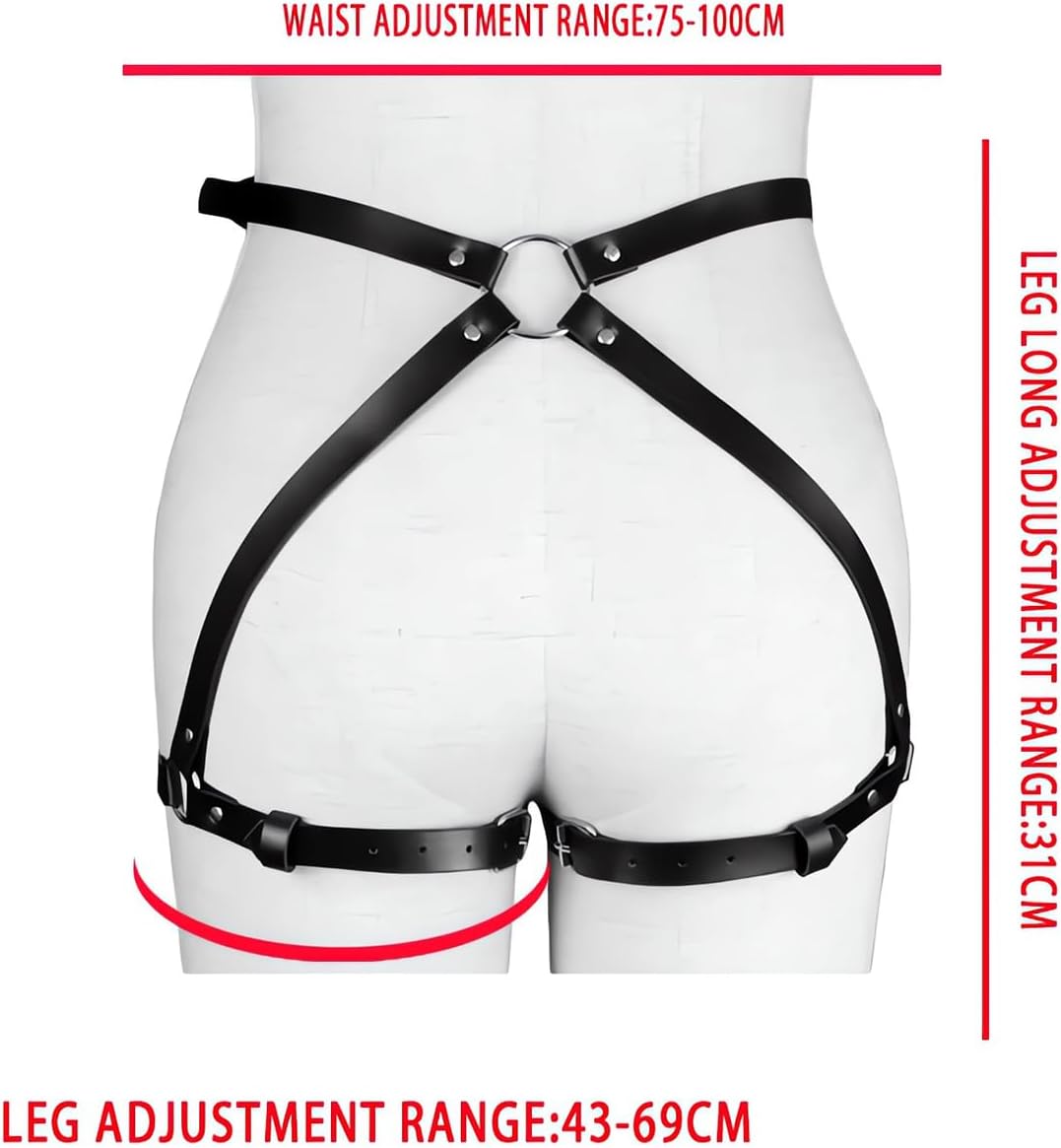 Punk Leather Thigh Harness,Punk Waist Chain Belt for Women's and Girls' Jewelry Belt Body Chains for Halloween Harness Belts for Woman Leg Harness for Woman Harness top Thigh Garters for Women BDSM