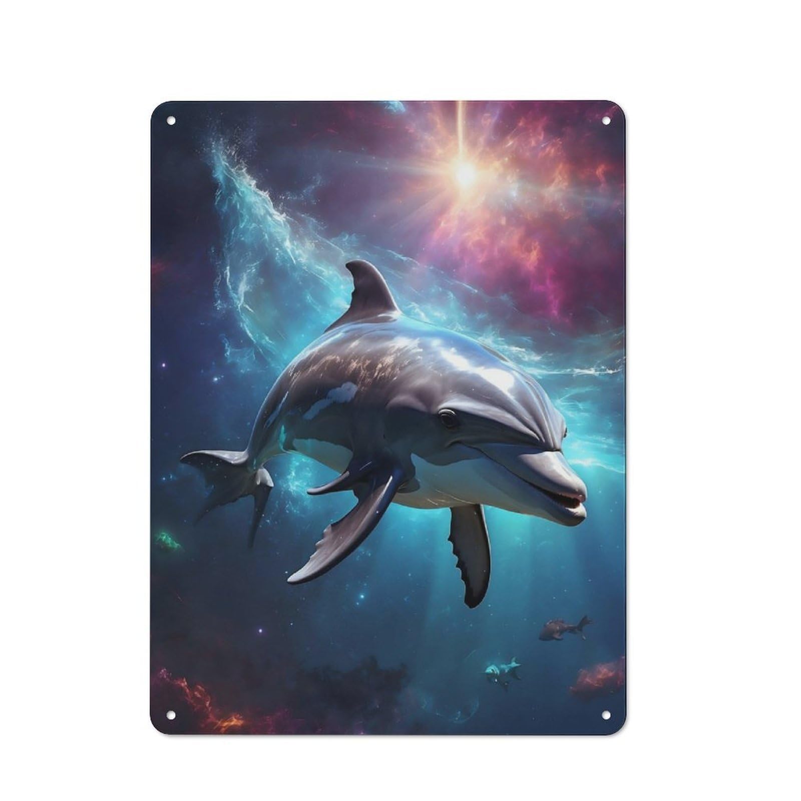 Junmoney Space Dolphin Metal Plaque 40X30cm With For Garage Wall, Rustic Decor, For Winter Interiors And Metal Sign Collectors