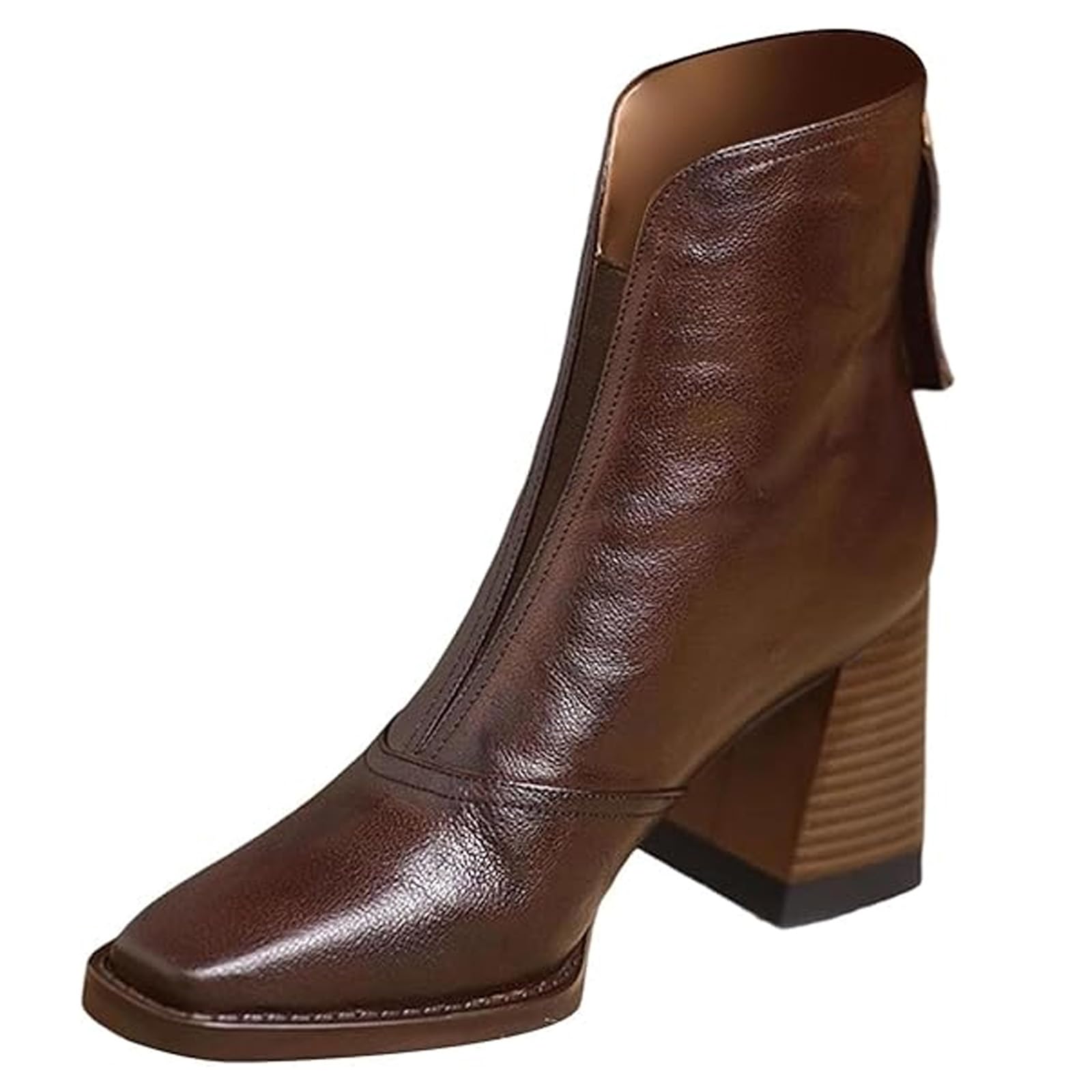 Square Toe Ankle Boots for Women Fall Winter Fashion PU Leather Chunky Block Heel Non Slip Dress Shoes