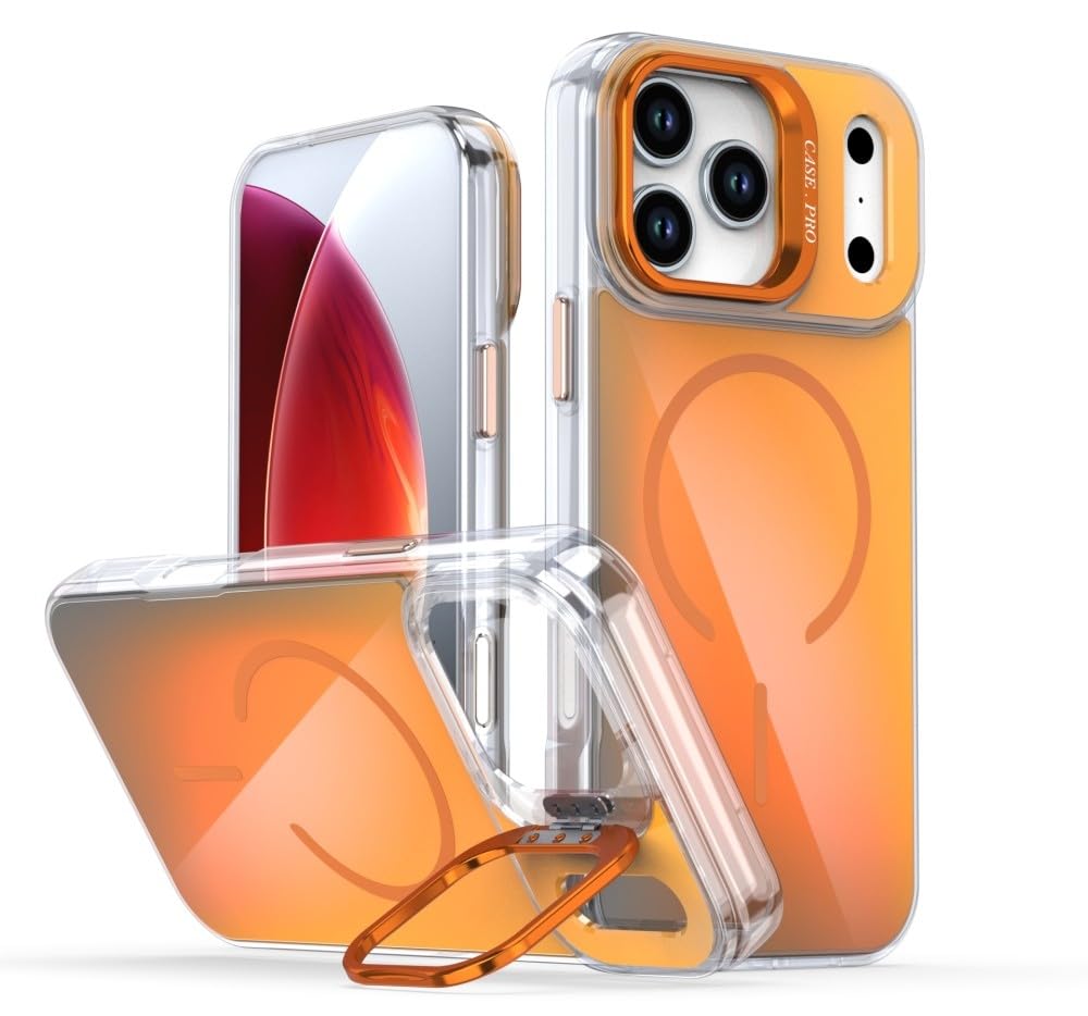 Coque iPhone 17 Pro silicone orange avec support pour appels vidéo mains libres - 8