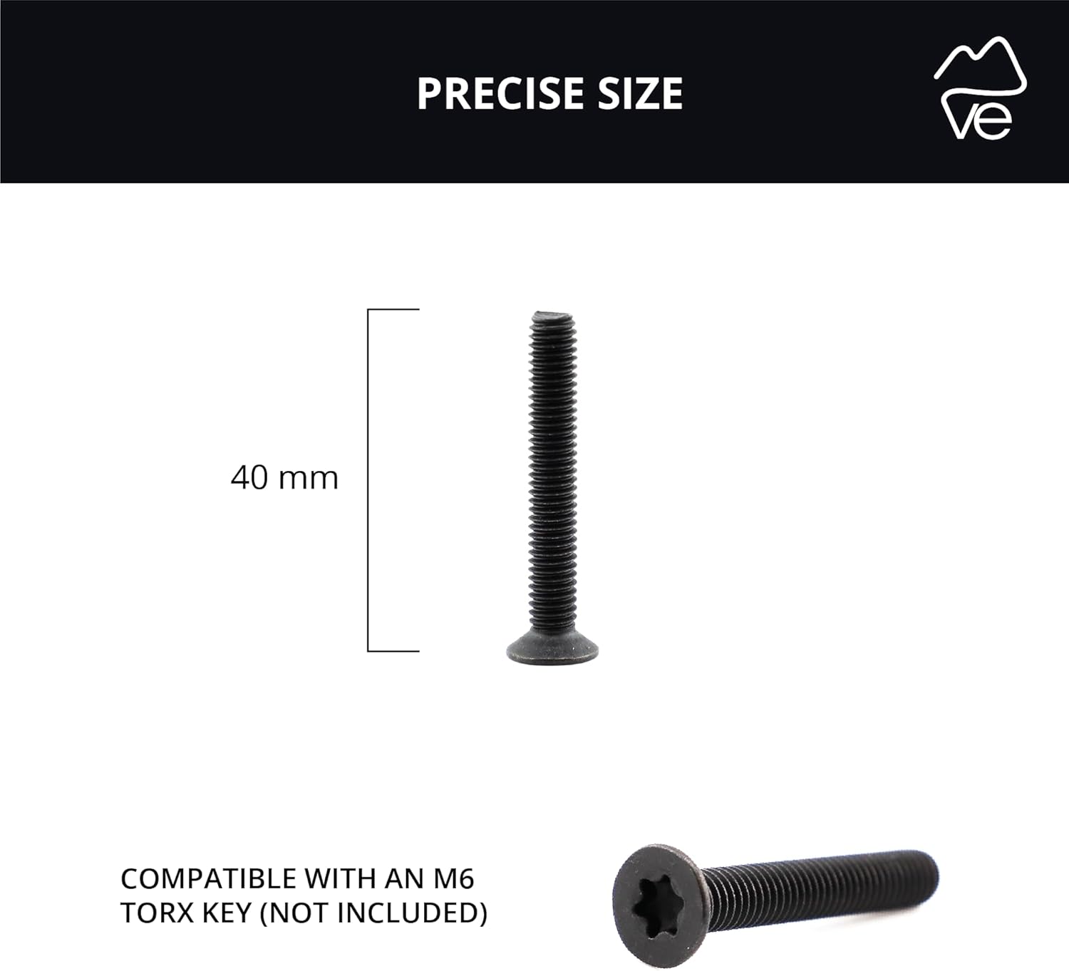 VanEssential Venture L-Track Machine Screws 304 Stainless Steel Torx Drive M6-1.0 x 40mm Black - 50pcs