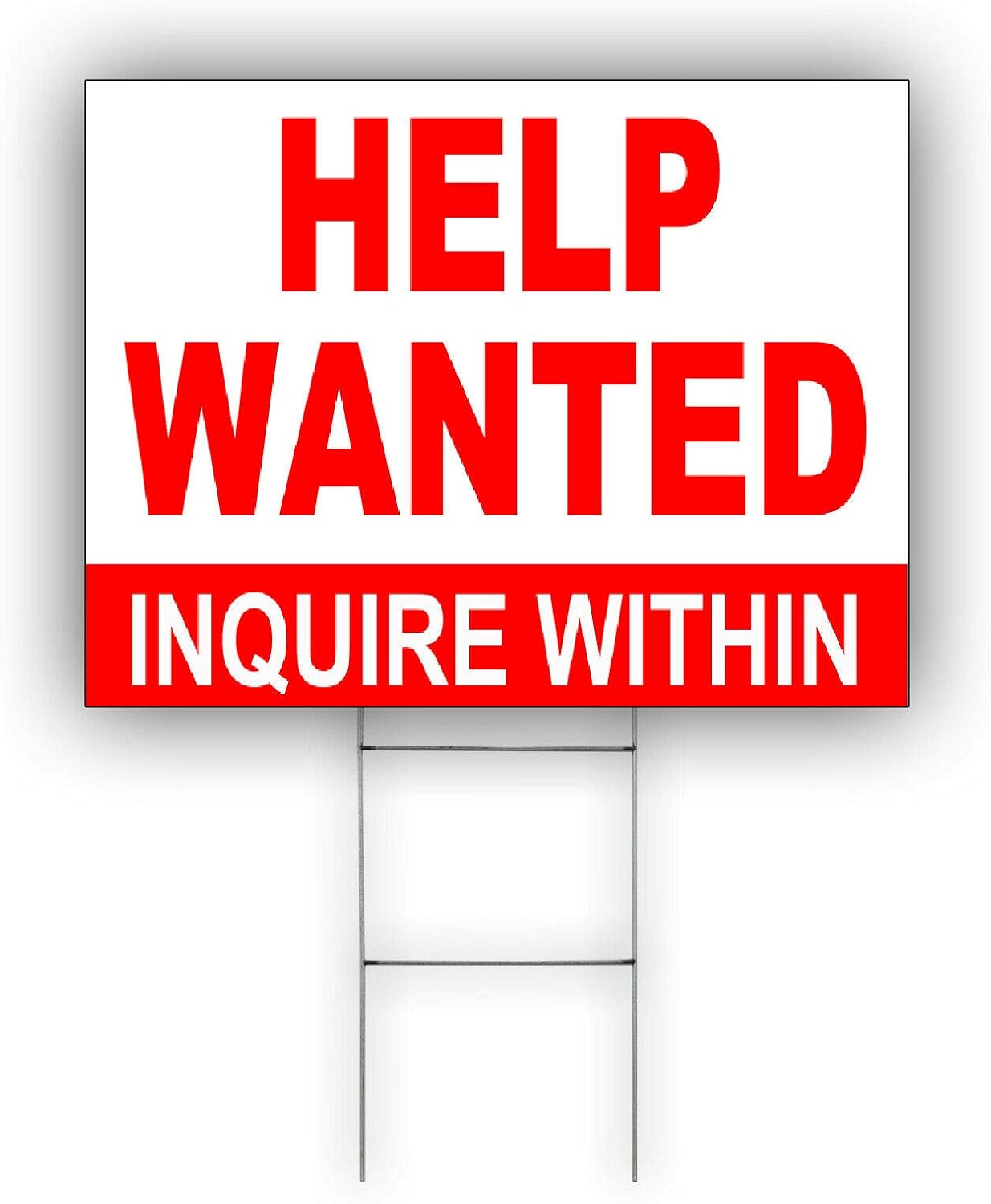 Help Wanted Inquire Within Guidance Assistance for Candidates Job Seekers Customers Plastic Novelty Indoor Outdoor Advertising Coroplast Yard Sign with H-Stakes 18"x24" Double Sided