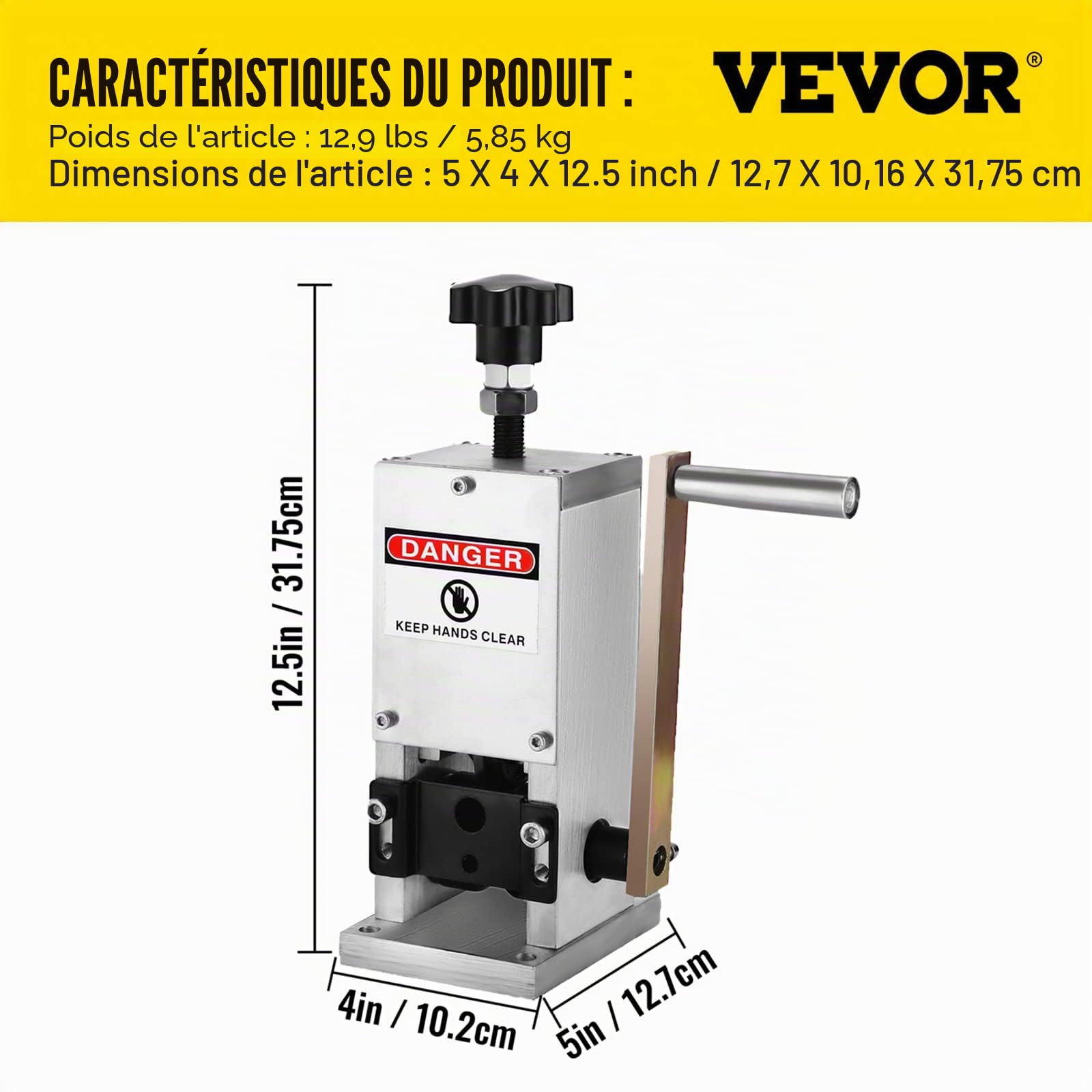 VEVOR Machine à dénuder pour câble de 1,5 à 25 mm, pince à dénuder multiple en alliage d'aluminium, machine à dénuder manuelle, éplucheuse de câble avec vitesse de dénudage pour le traitement du