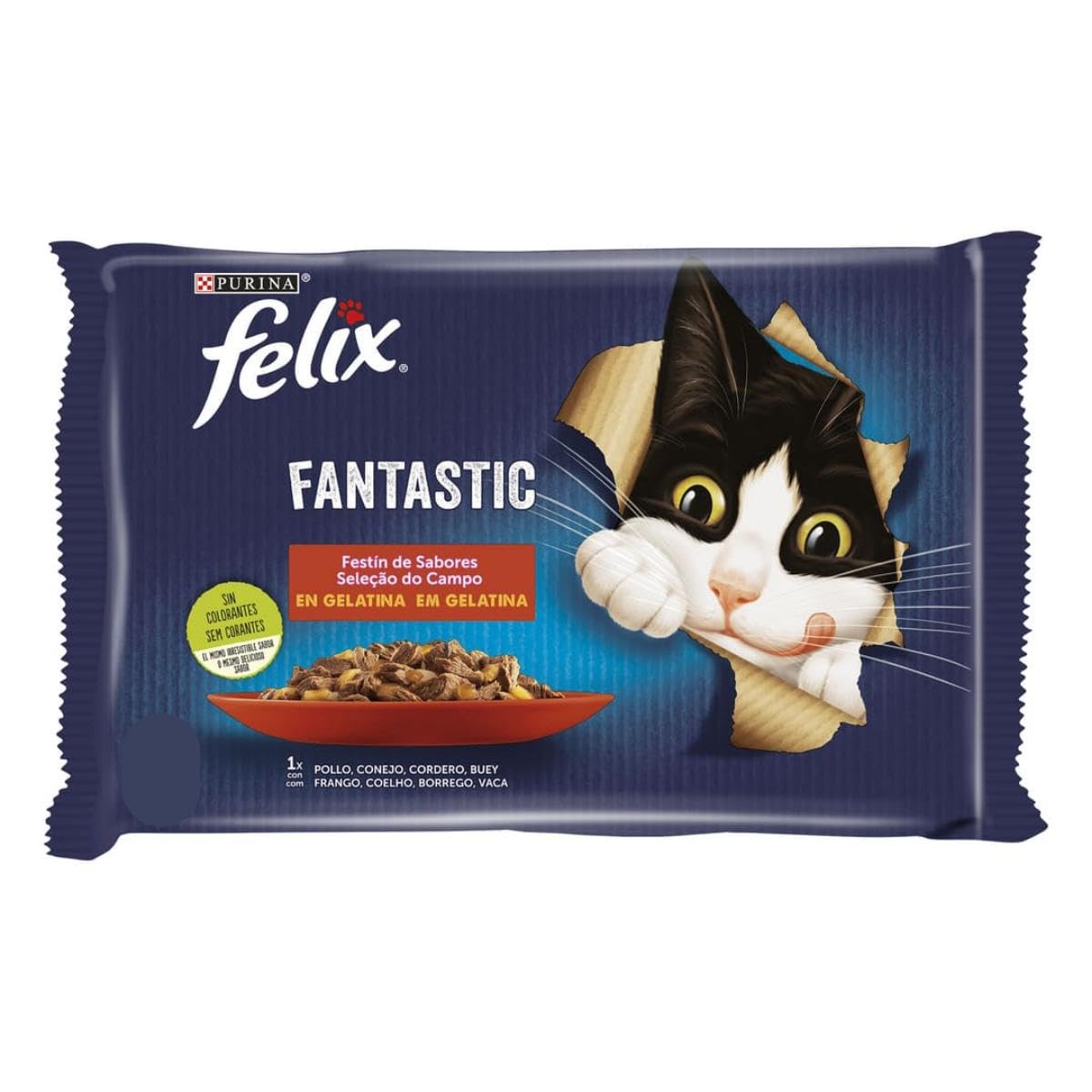 Felix Purina Fantastic Wet Adult Cat Food Variety Pack Meats, 12 x 85g Sachets