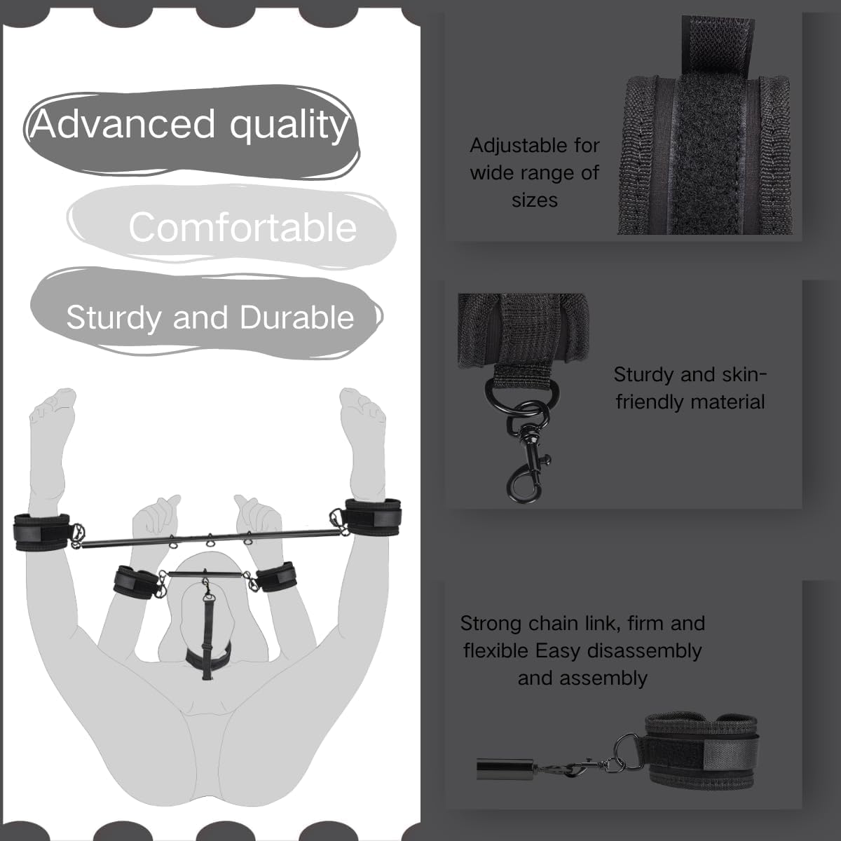 Barra separadora para sexo, 2 piezas, juguetes de sujeción con collar para el cuello, tobillo y muñeca para mujeres, juego de bondage BDSM para parejas, SM, juego sexual, 22-36 pulgadas (negro)