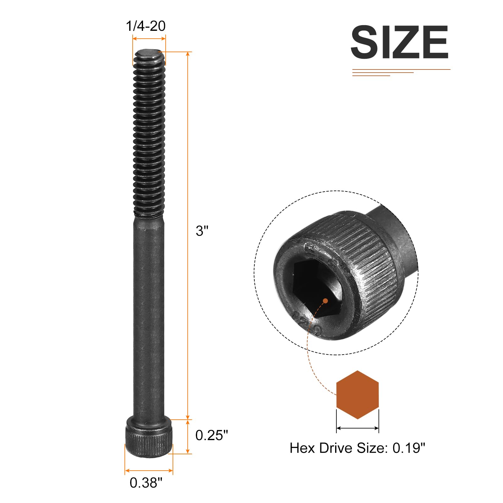 DTGN 1/4-20x3" Socket Head Cap Screws Bolts, 12Pcs 12.9 Grade Alloy Steel, Machine Hex Socket Screw, Hex Drive - Image 2
