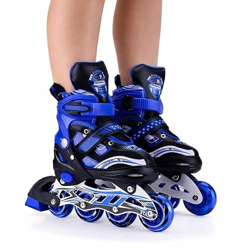 KAVANA Adjustable Inline Roller Skates for Kids Girls & Boys Age 6-18 | Beginner-Friendly Skating Shoes with Front Brake & Polyurethane Wheels | Outdoor Indoor Skating for Kids (Blue Inline)