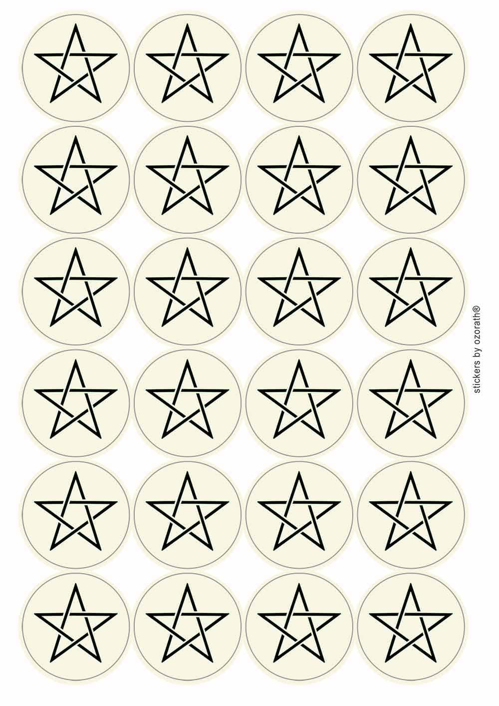 Pentagram Magic Symbol Circular Matt Paper Stickers A4 Sheet of 24 (Each Sticker is 45mm Diameter)