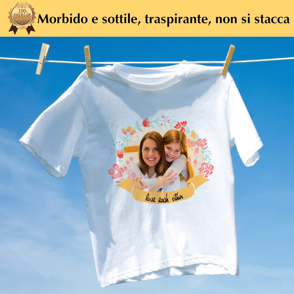 TransOurDream Carta di trasferimento per stampanti a Getto d'inchiostro,Carta termoadesiva per Tessuti Chiari,Non Stampa a Specchio, Fogli DIN A4X10, Carta per Magliette Chiare (I-2-5.0-10)
