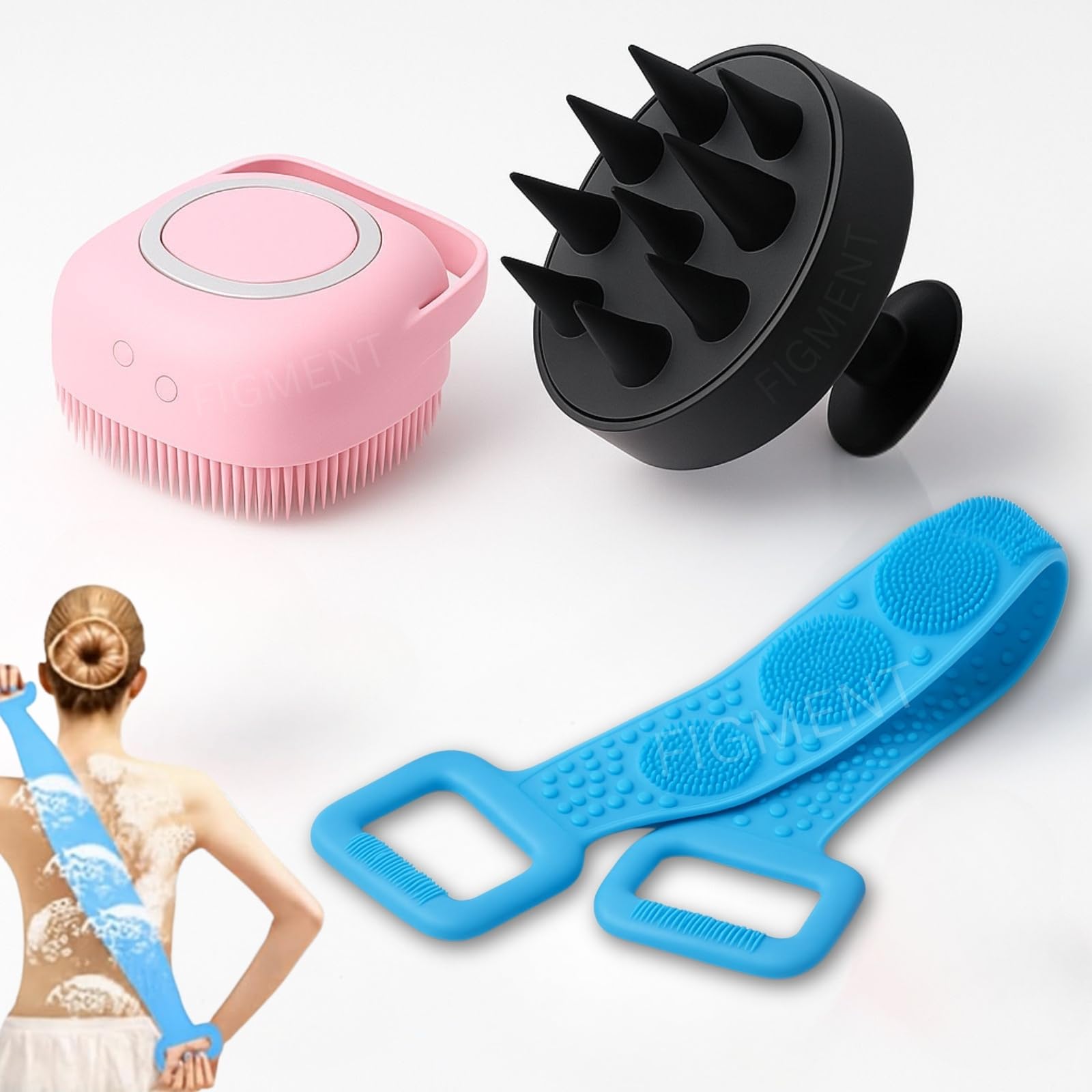 FIGMENT Soft Silicone Bath Body Brush For Men and Women, Back Scrubber, Deep Nourishing Cleansing, Exfoliation, Dirt Removal, BPA-Free, Lather Boosting Bristle, No-Slip Grip, Multicolor (Combo, 3 Pcs)-image-26