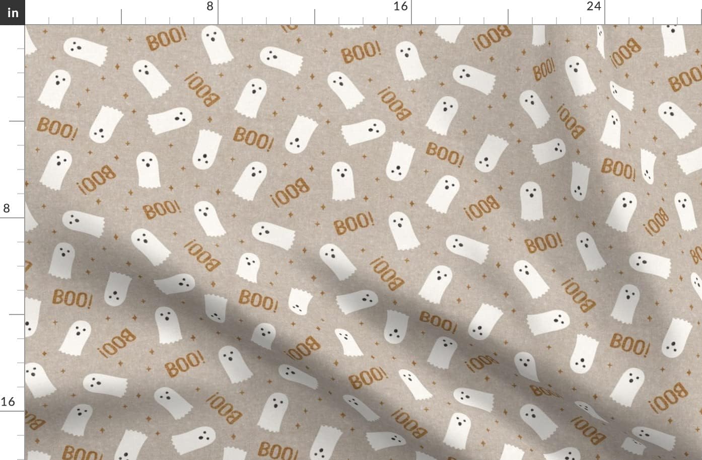 Spoonflower Fabric - Ghost Halloween Cute Kids Children Neutral Boho Printed on Organic Cotton Sateen Fabric by The Yard - Sewing Quilting Apparel Home Decor