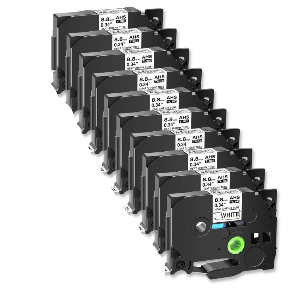 Confezione da 10 tubi termorestringenti da 8,8 m, etichetta nera su bianca, 4,92 piedi, compatibili con HS 221 HSe 221 per stampanti di etichette