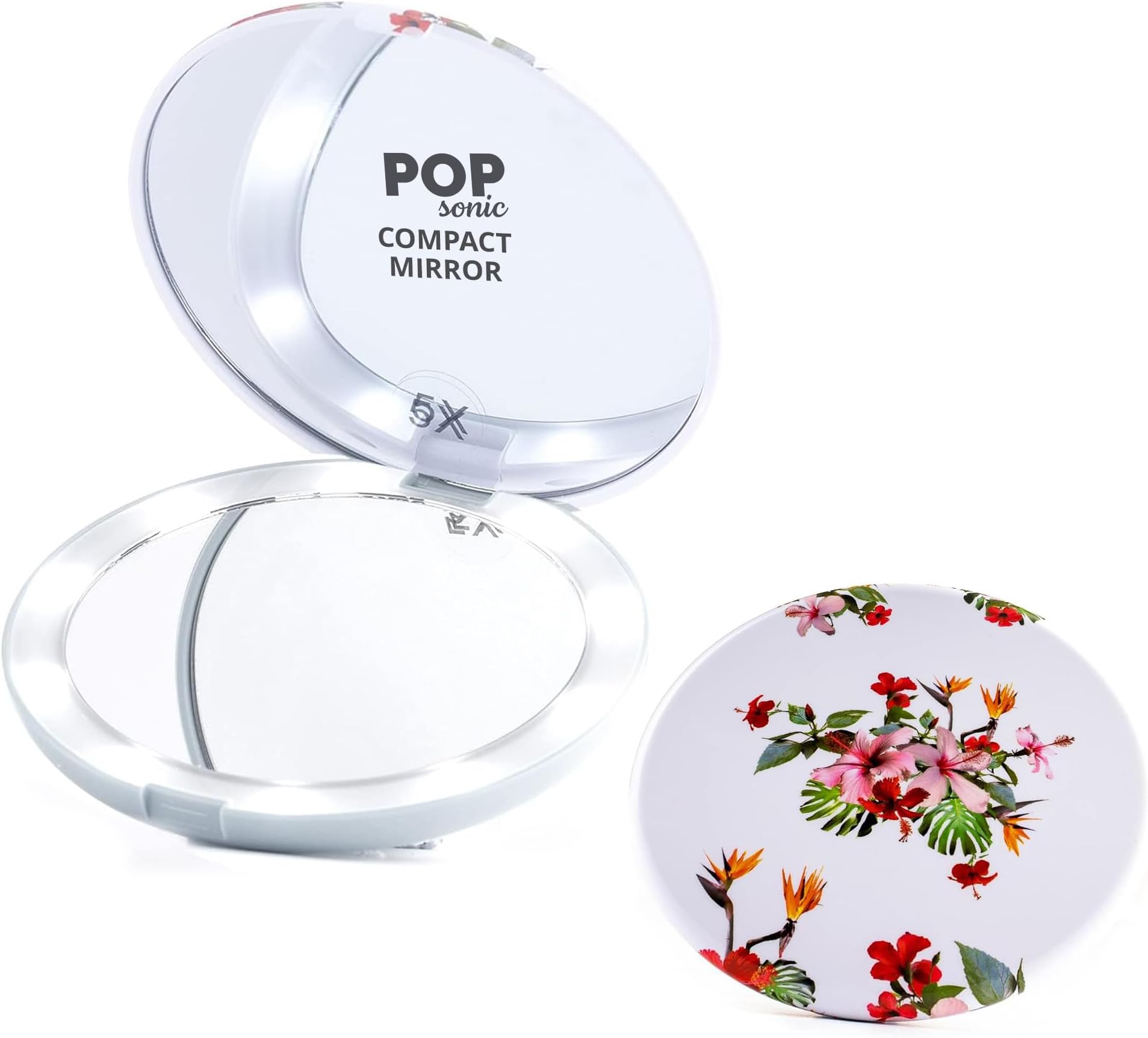 LED Compact Mirror | The Go Everywhere Mirror - White Floral