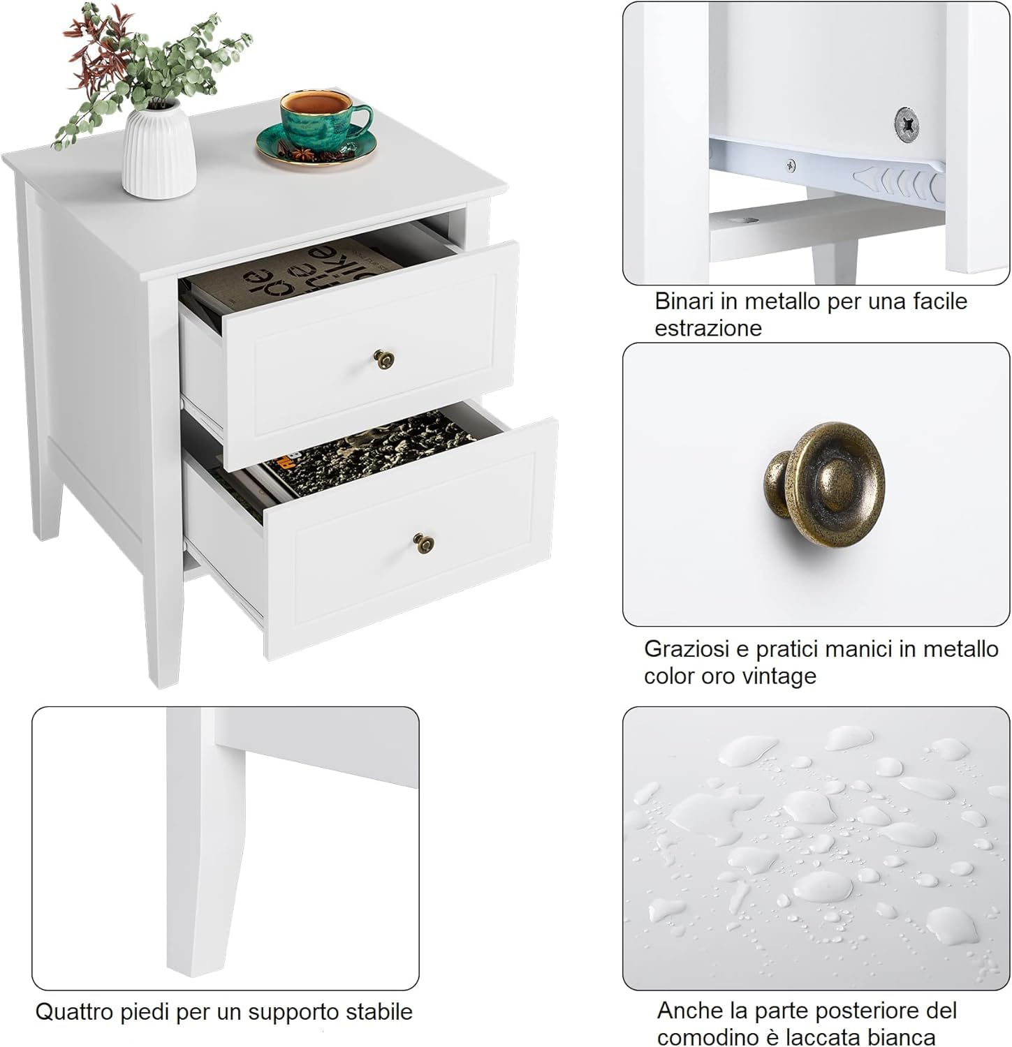 FOREHILL Set 2 Comodini Camera da Letto a 2 Cassetti,Comodino 50x40x55,5cm | Tavolino Laterale Organizzatore da Divano Salotto,Cassettiera Moderno con Cassetti,per Camera da Letto,Soggiorno,50x40x55,5cm