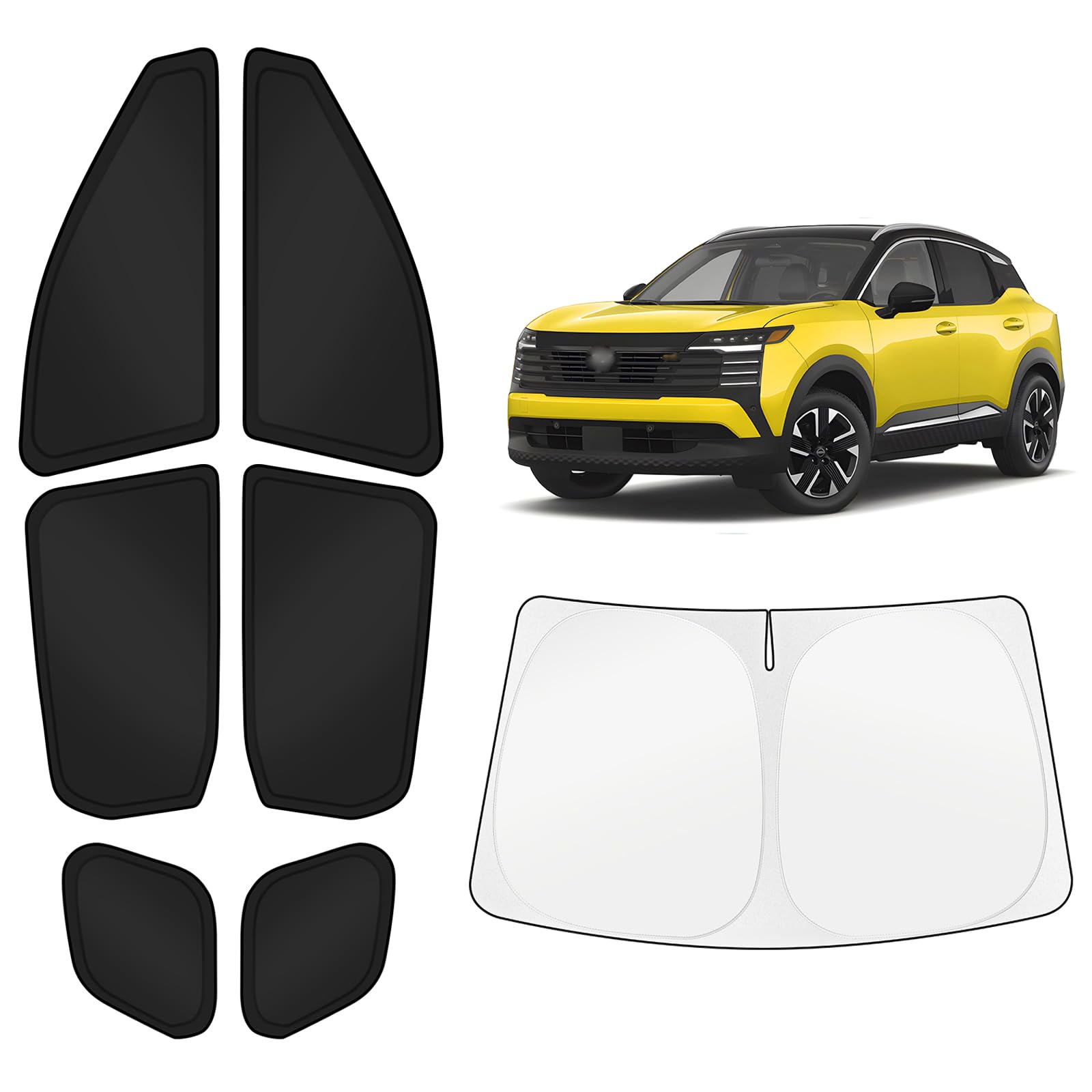 KUST Car Window Shades for Nissan Kicks 2025-2026 Windshield Sun Shade Side Window Cover UV Block Privacy Protection Accessories for Camping Blackout Rear Back Full Set 7PCS