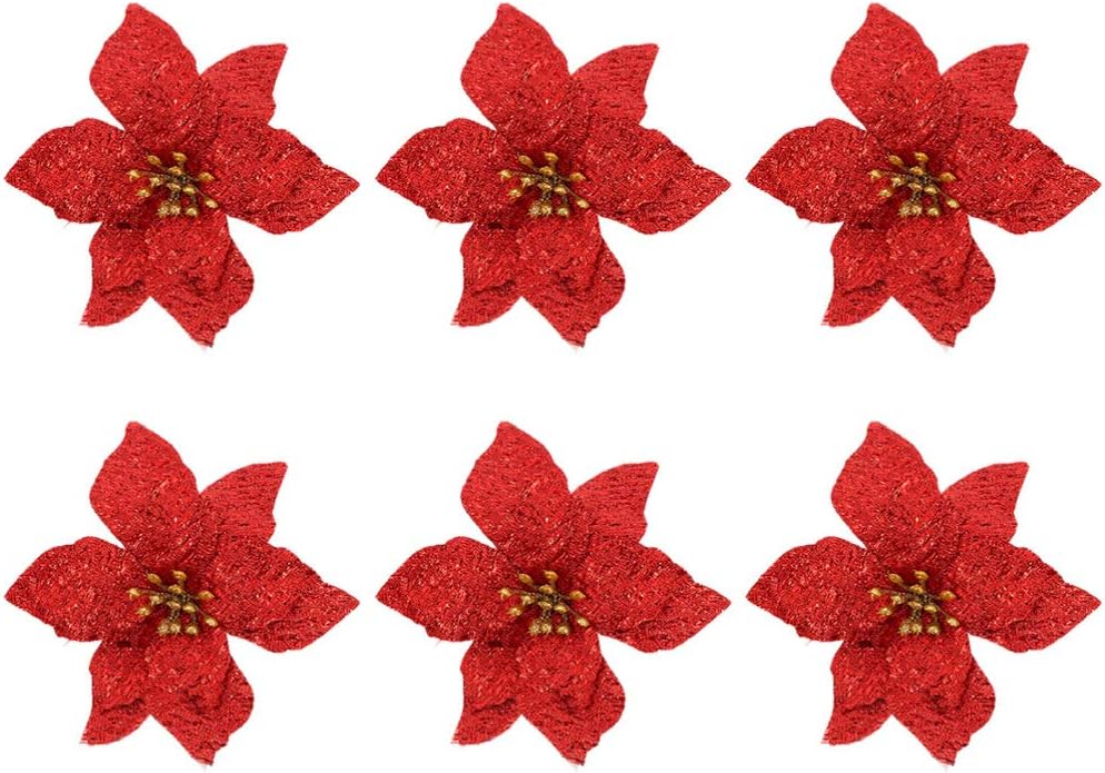 Kesyoo クリスマス花 キラキラ ポインセチア 人工花 造花 葉 Diy フラワー 花輪 オーナメント クリスマスツリーの Kesyoo クリスマス花 キラキラ ポインセチア 人工花 造花 葉 Diy フラワー 花輪 オーナメント クリスマスツリーの