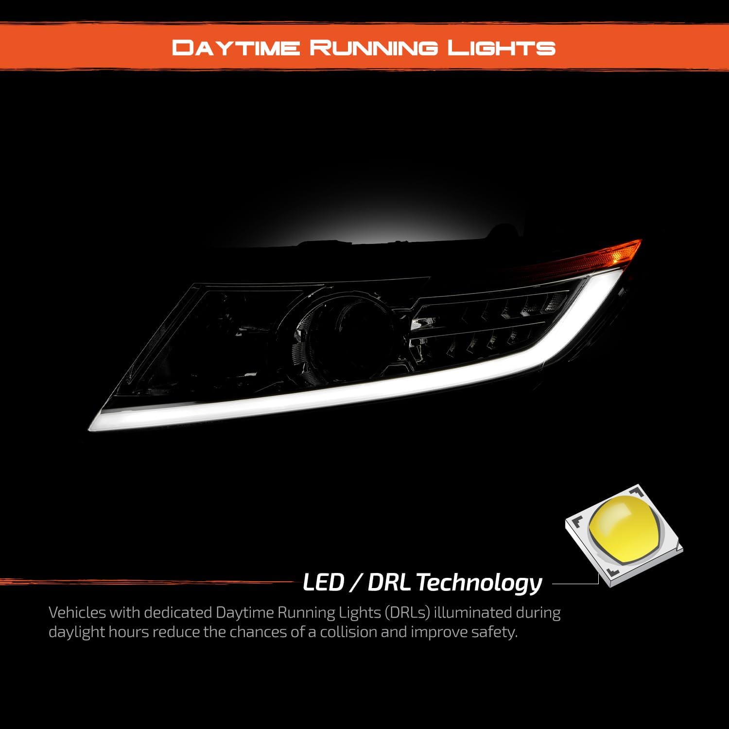 AKKON - Fit 2011-2017 Honda Odyssey 11-17 Halogen Type Projector Headlights w/LED Stripe Sequential Turn Signal Chrome Housing Driver - Passenger Side