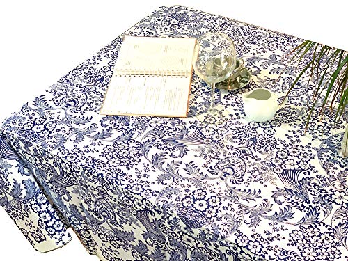 Vinyl Tablecloth Rectangle - Waterproof Oilcloth Table Cloth - Wipeable Tablecloths for Picnic - Non-Fading Plastic Table Cover with Better Than Flannel Backing - Eden Blue 55x90In Rectangle