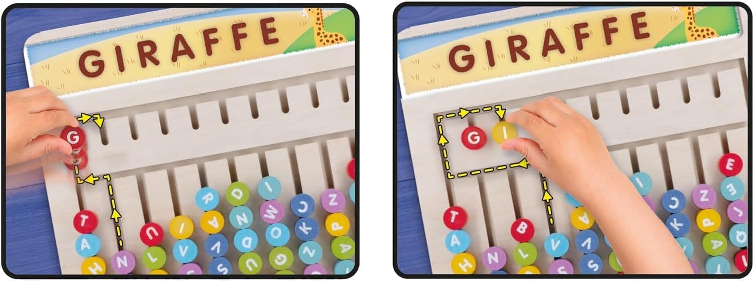 Lisciani Montessori Creates Words, Letters, Wooden Learning Game with 42 Learning Cards and Board, Montessori Educational Game from 3 Years, ABC Kindergarten, Educational Toy, Letters Wood