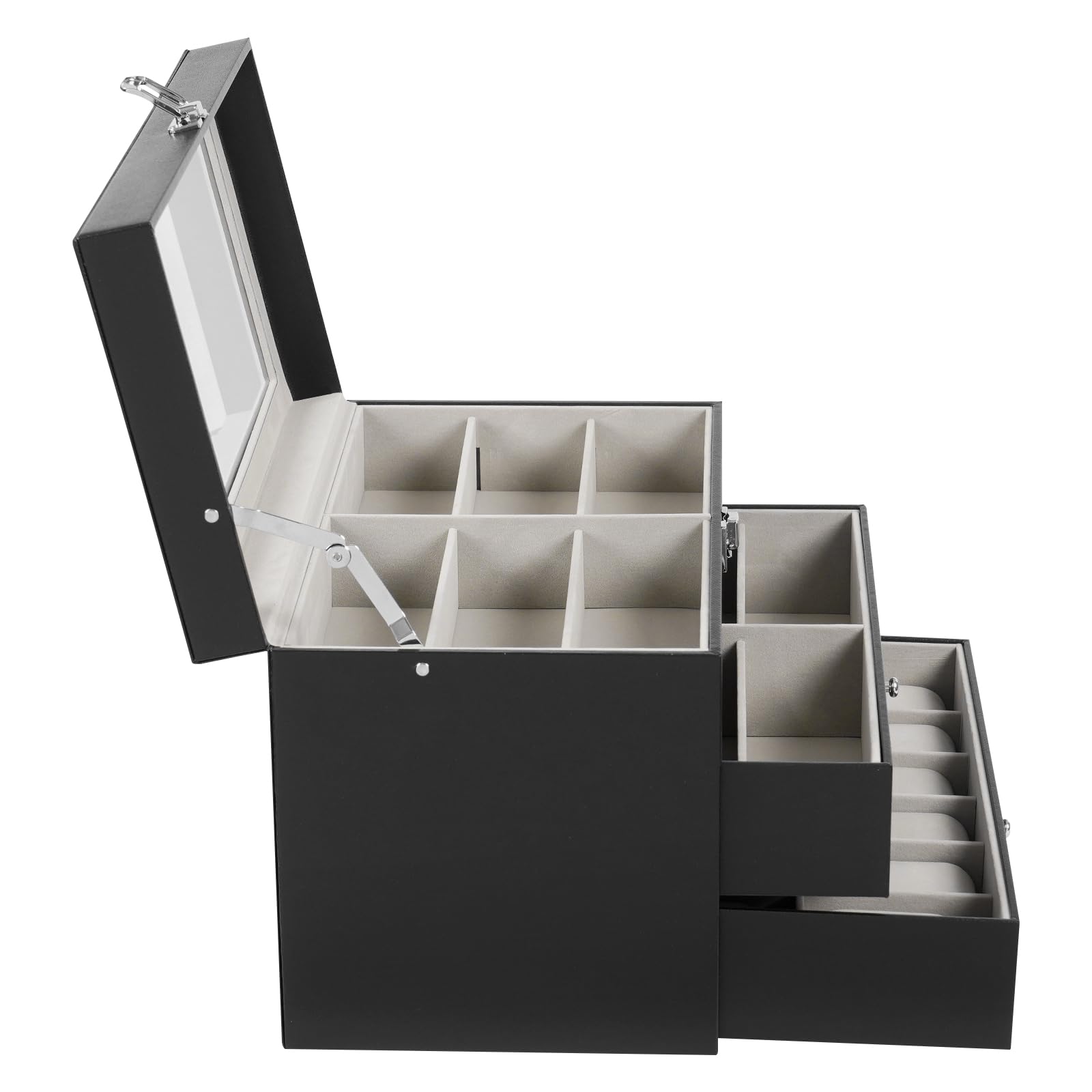 Caja de almacenamiento para gafas de sol, estuche con cerradura, gafas de sol con tapa de cristal, para guardar 12 relojes y 12 gafas de sol
