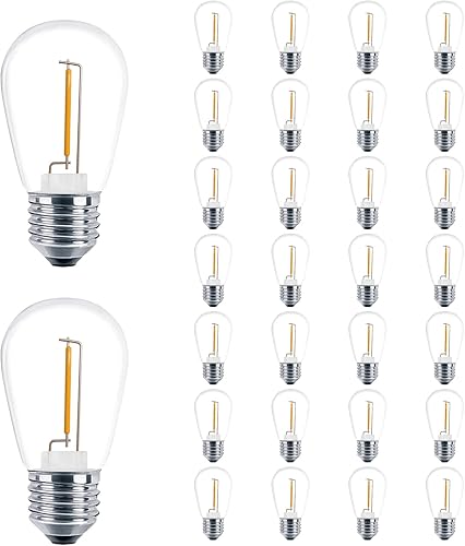 Miniatura 10 de Paquete de 24 bombillas LED S14 de Navidad, color rojo y verde, de plástico irrompibles, de 1 vatio, bombillas de repuesto para luces de patio Rojo