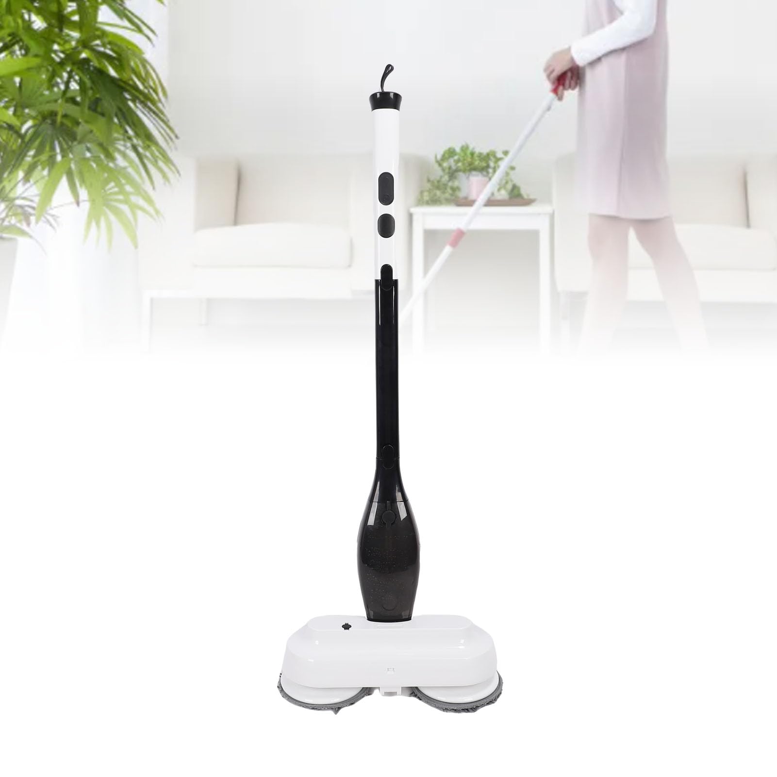 Sxhlseller Trapeador Eléctrico con Tanque de Agua de 800 Ml y de Doble Cepillo, Máquina Limpiadora de Pisos de Mano para Pisos de Madera y Baldosas con Cabezal Ajustable de 90 Grados
