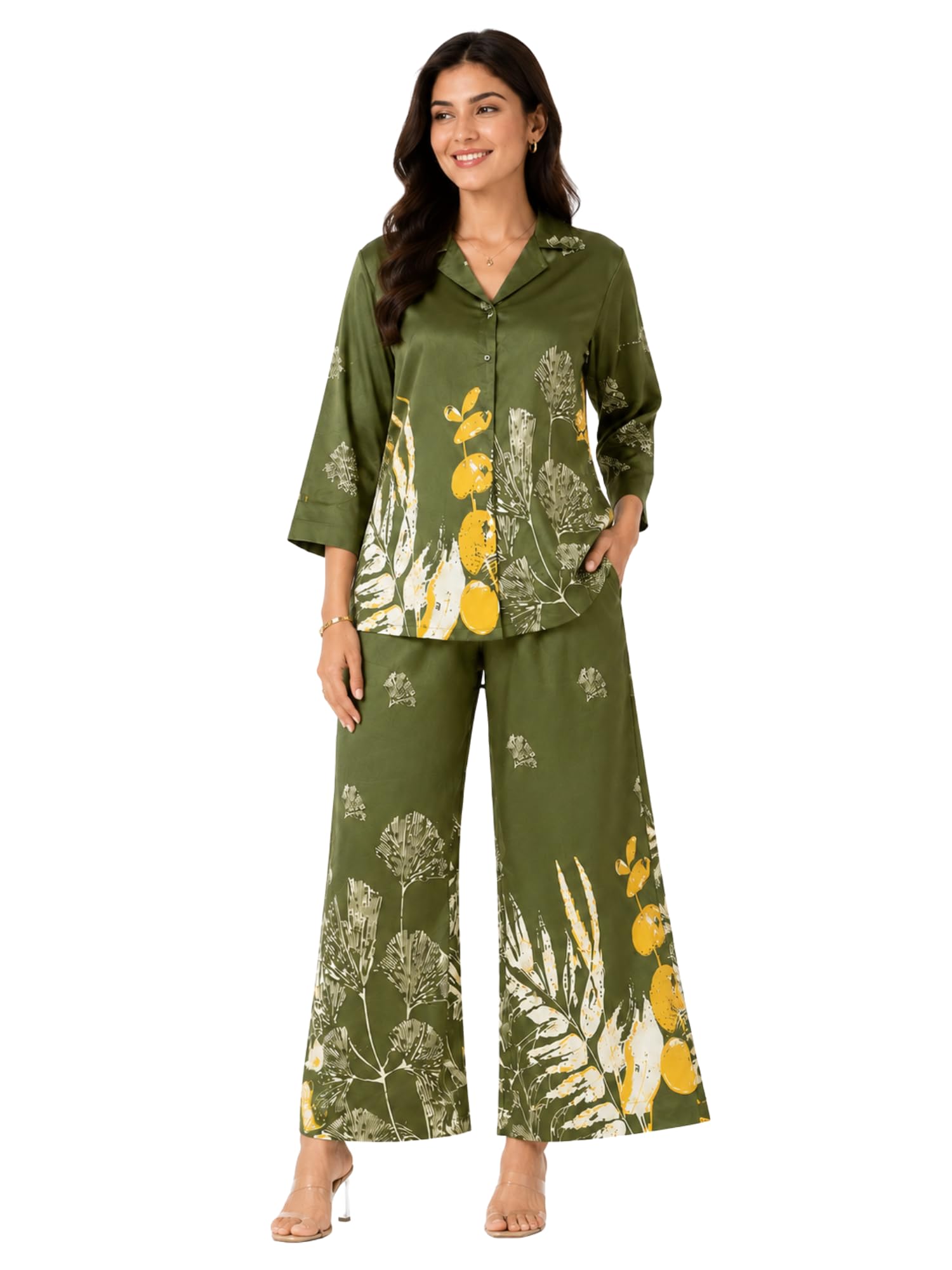 Women's Rayon Slub Co-Ord Set | Shirt & Palazzo Pants-image-45