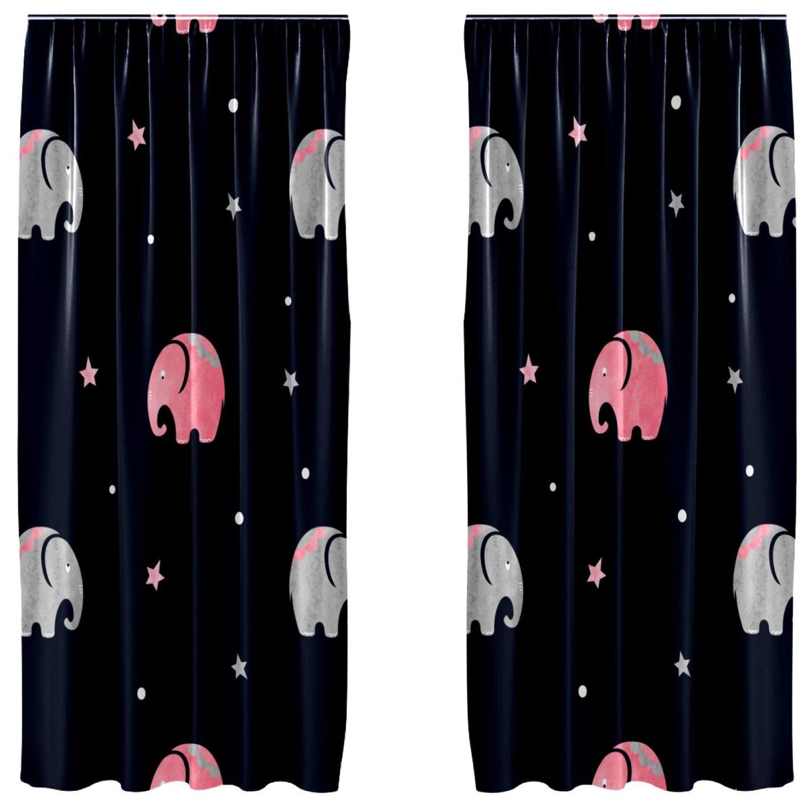 Paneles para sala de estar con estampado de elefantes grises y cortinas azul marino dormitorio