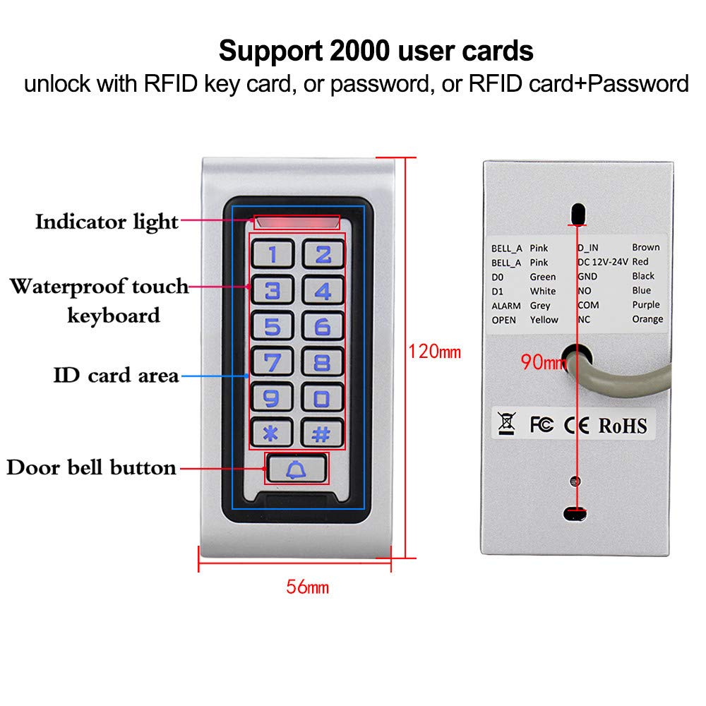 Dongyang Zutrittskontrollsystem Metallplatte mit RFID-Tastatur wasserdicht 125 kHz IP68 (Set 2)