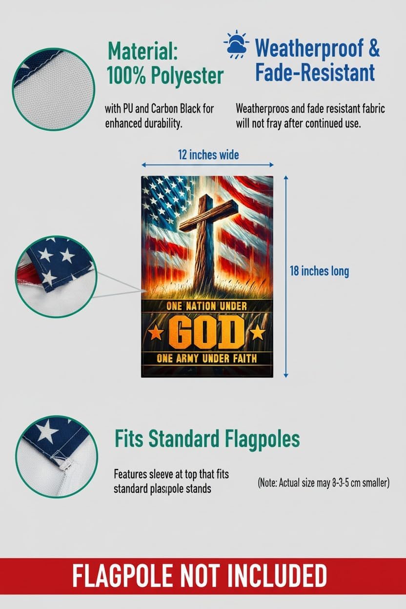 Christian Army Garden Flag 12x18 Inch - Double-Sided Cross & American Flag Design - All-Weather Outdoor for Military Families, Veterans & Faith-Based Homes - Image 2