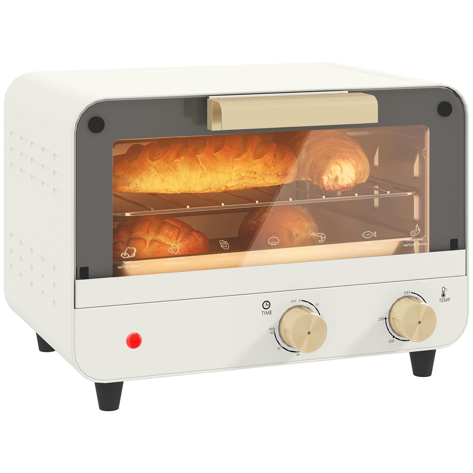 HOMCOM Horno Eléctrico de Sobremesa 12L 750W Temporizador Temperatura Ajustable 230℃ Blanco