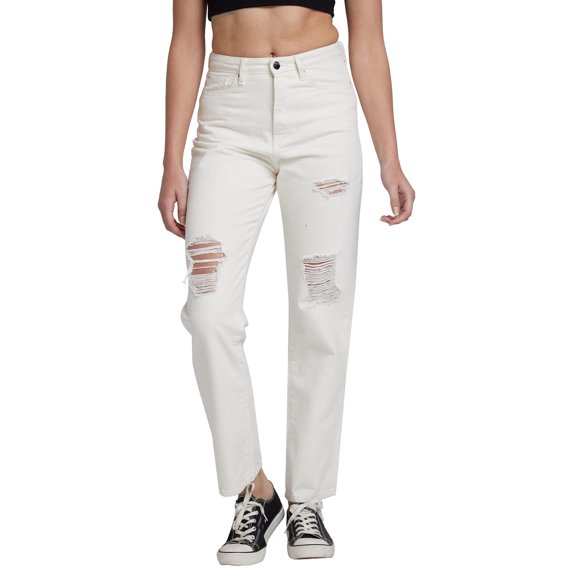 Spykar Women White Cotton Straight Fit Regular Length Jeans (Bella)