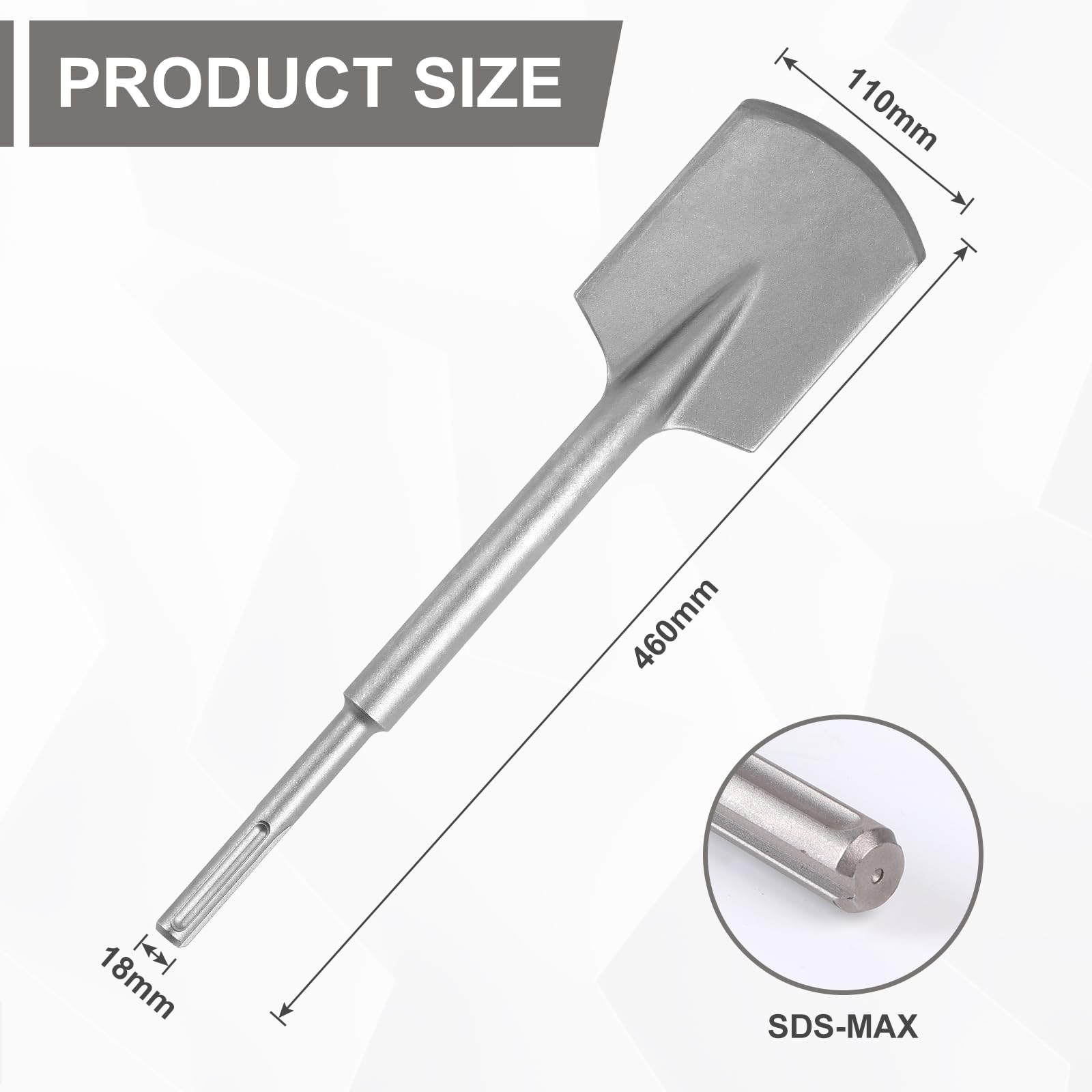 CPROSP SDS MAX Asphaltmeißel/Breitmeißel Breiter Lehm Spaten zum Entfernen, SDS MAX Schaufelmeißel 110 x 460 mm von Hartem Schmutz Ton und Losem Beton