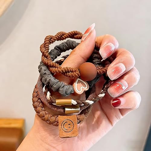 5pcs Women Hair Ties Set Elastic Fashion Hair Rope Rubber Band Hair Accessories Decorations Girls for Women Girls (5pcs - Light Coffee)