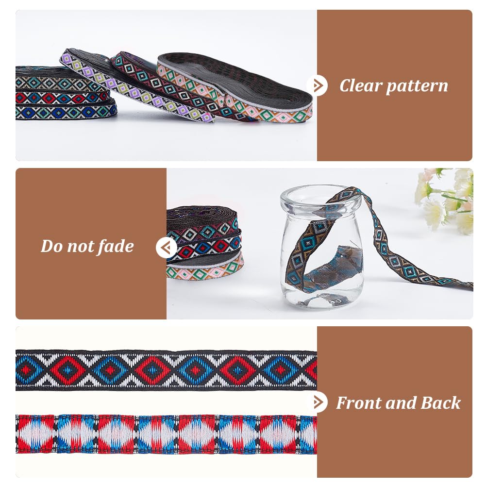 BENECREAT 6 Fettucce Jacquard Vintage Da 41 Metri Totali - Larghezza 12mm, Colori Misti Per Cucito, Decorazioni E Tappezzeria