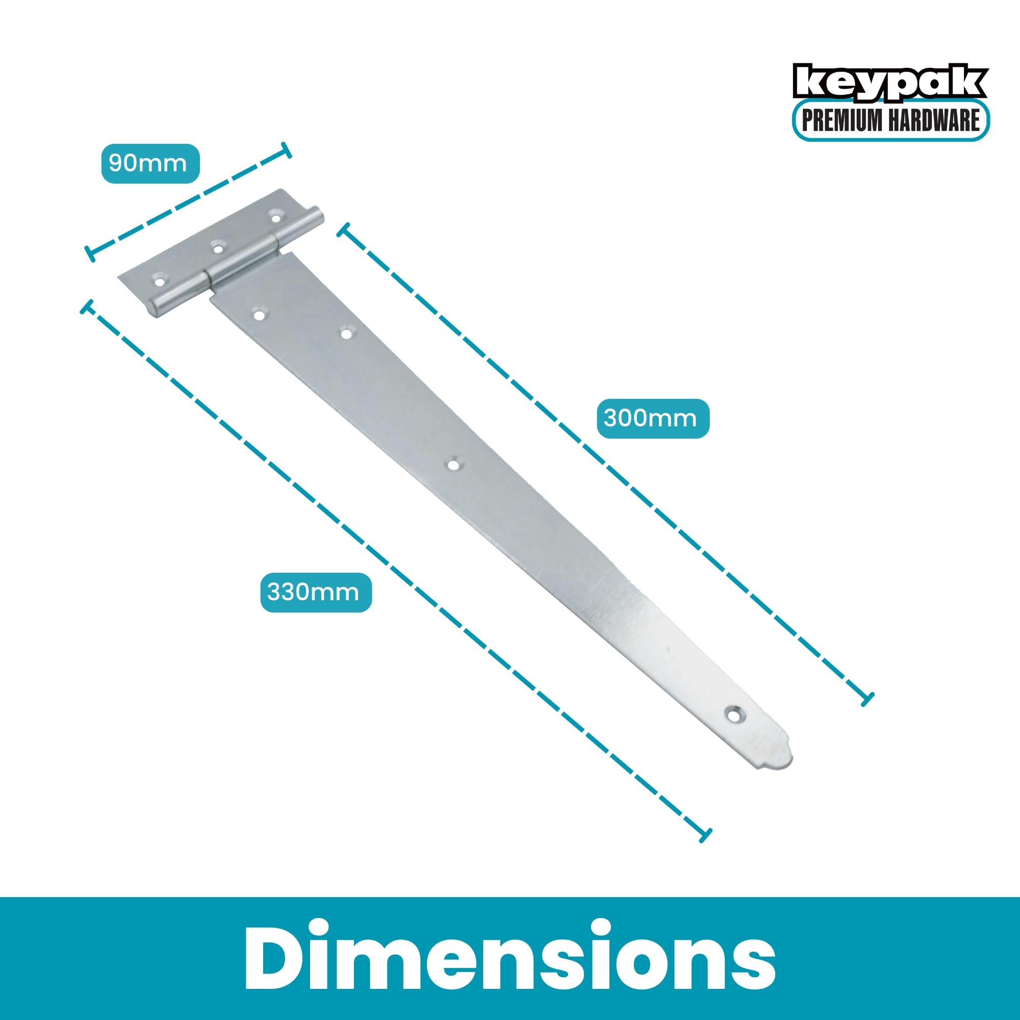 Keypak 2 Pack 300mm (12") T-Hinges Zinc Plated, Corrosion-Resistant Metal Tee Hinges for for Large Wooden Gates Barn - Image 2