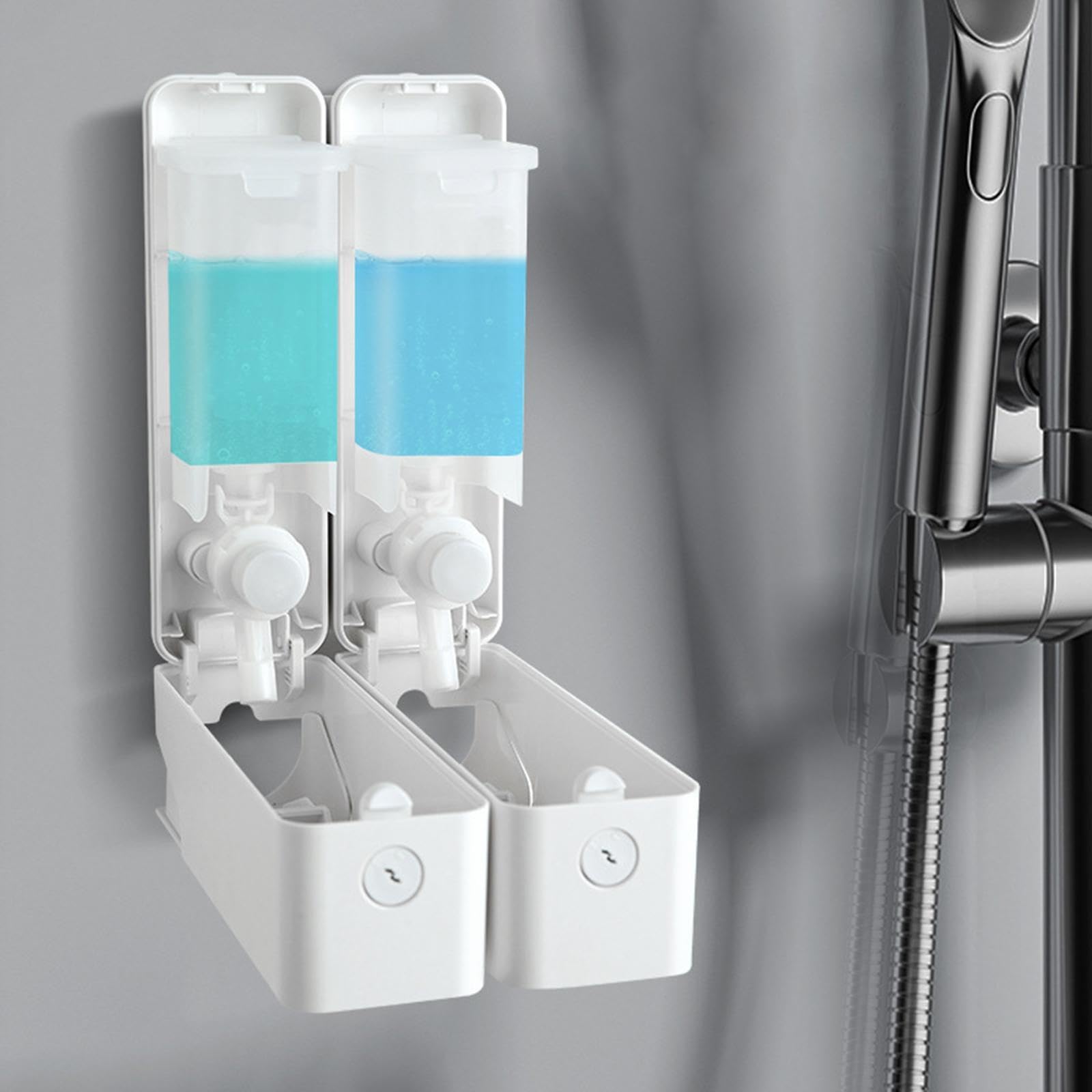 Sharplace Dispenser di Sapone a Muro Dispenser di Lozione Pulsante Dispenser Manuale di Sapone Liquido per Mani da 250 Ml per Cucine di Hotel, Bianco, Doppia Griglia