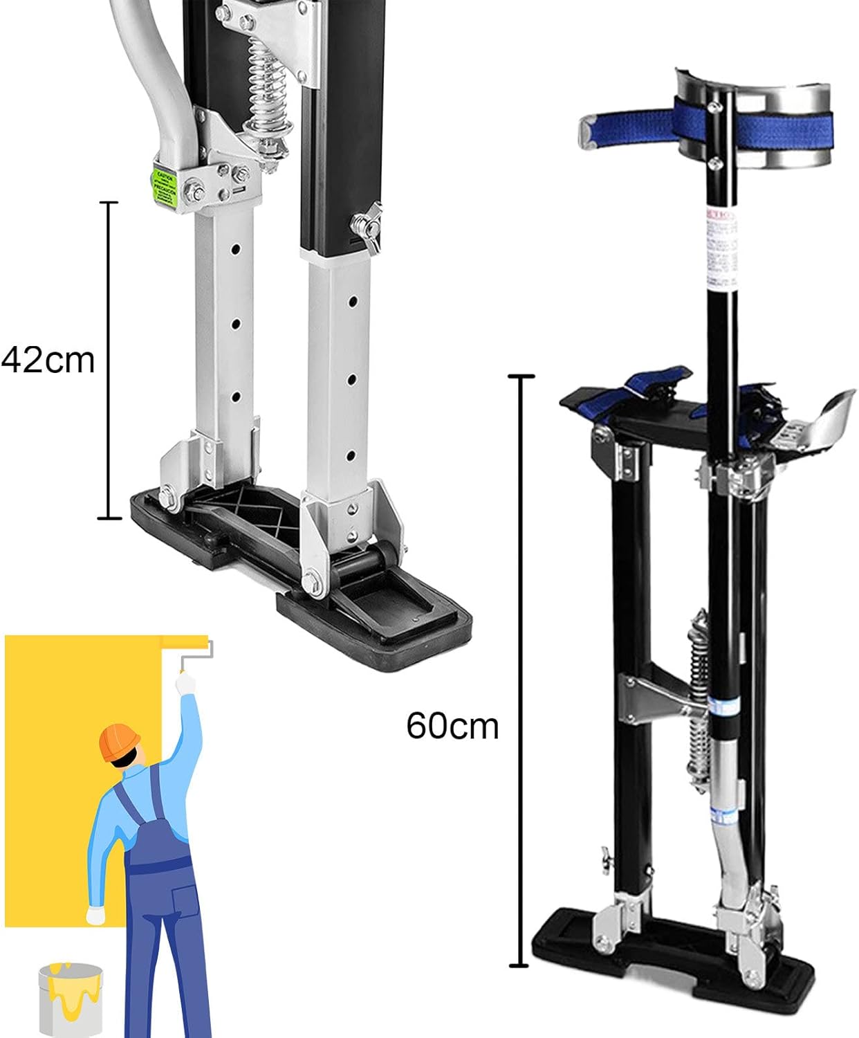 Work Stilts with Leg Bands Pads,Wall Painting Stilts&Plastering Lifts for Indoor/Outdoor,Aluminium Drywall Stilts with Height Adjustable/Rubber,2color/3, 60cm-102cm