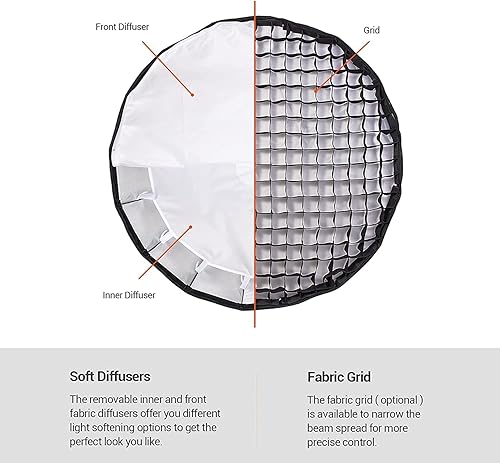 Miniatura 7 de Godox QR-P70 - Caja de luz parabólica de 27.5 pulgadas, montaje rápido, de ajuste rápido, con difusor frontal e interior y bolsa de transporte para