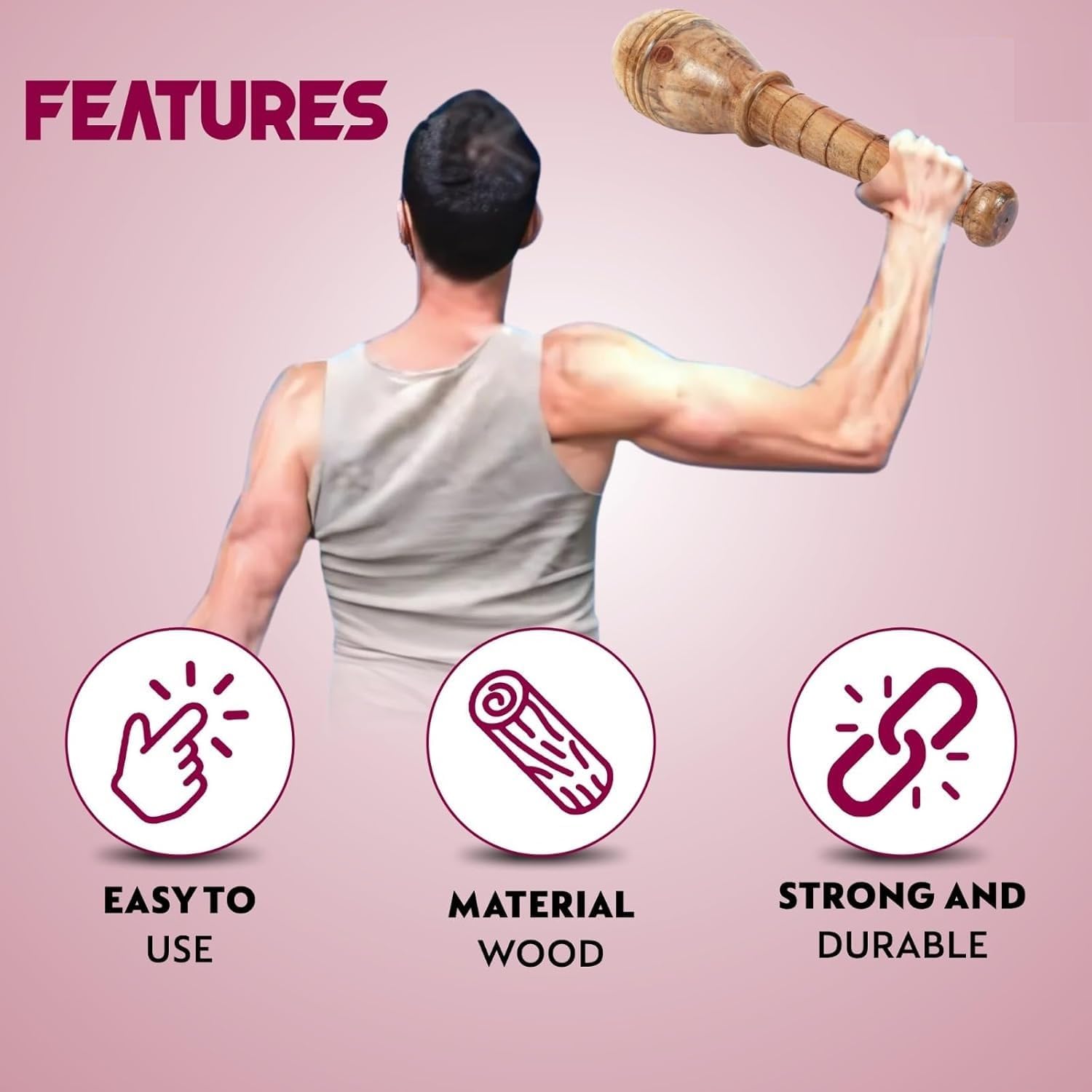 HAZDEAL Bheem Gada Wooden Mace – Meel Karla Katai Shoulder Fitness Equipment | Natural Wood Strength Training Mace for Grip, Core, Upper Body & Endurance