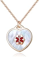 Vista 20 de LinnaLove Collar de alerta médica para mujeres personalizable Pearl/Shell Heart Medical ID colgante con cadena de 24 pulgadas