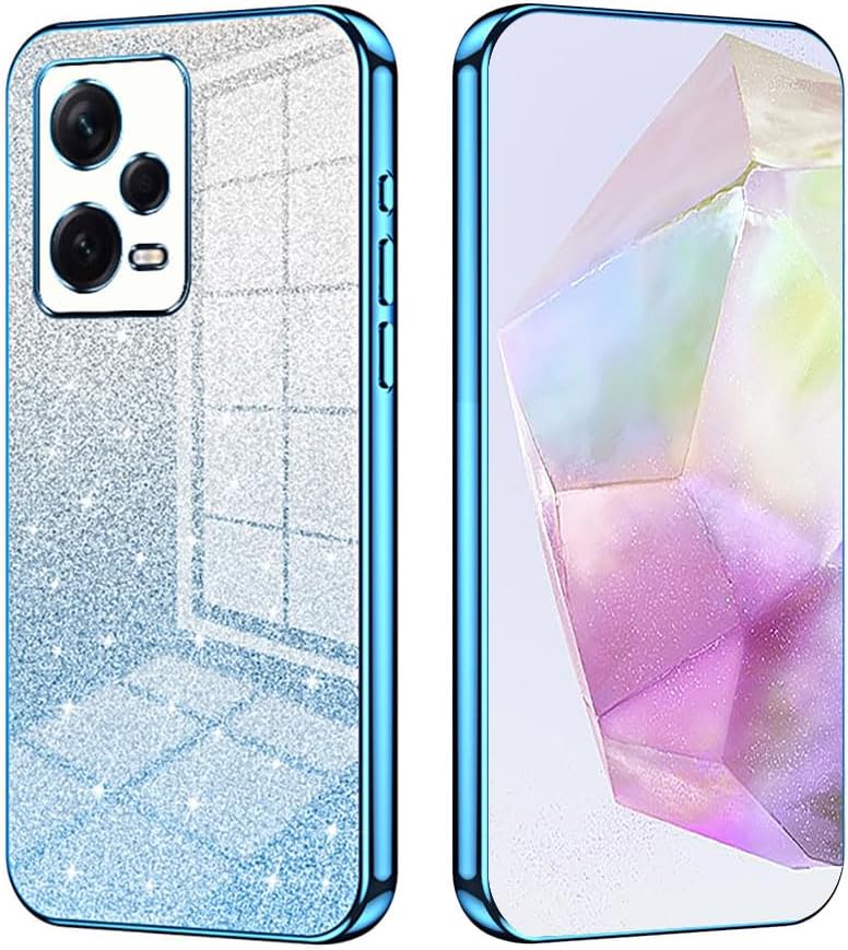 SEAHAI Case for Xiaomi Redmi Note 12 Pro+ Plus 5G, Ultra Thin Transparent Gradient Color Shining Pattern Card Plating Design Shockproof TPU Bumper Soft Silicone Fashion Cover - Blue