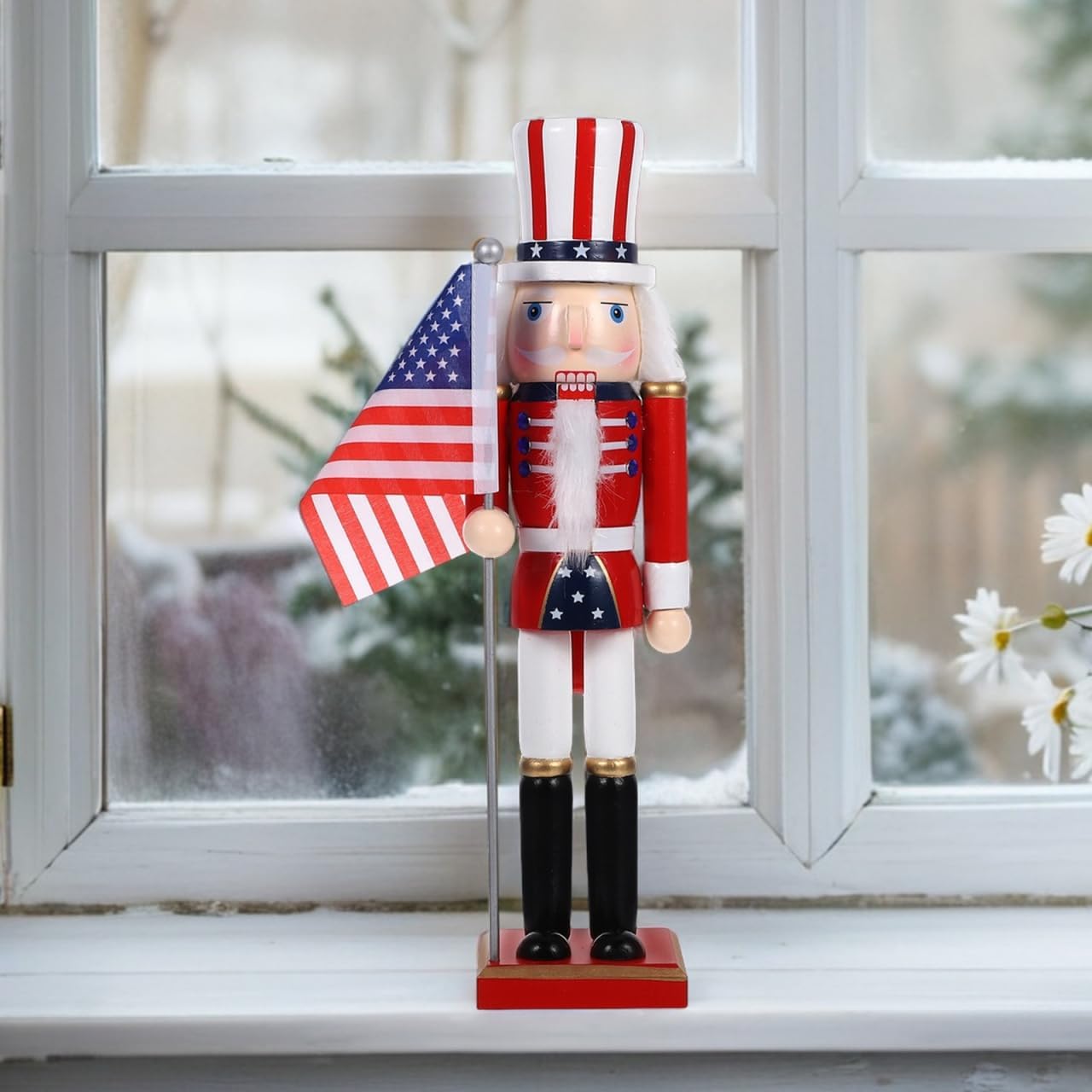 4th of July Wooden Nutcracker Figurine 38cm Independence Day Soldier Nutcracker Ornament Christmas Table Decoration Patriotic Holiday Collectible