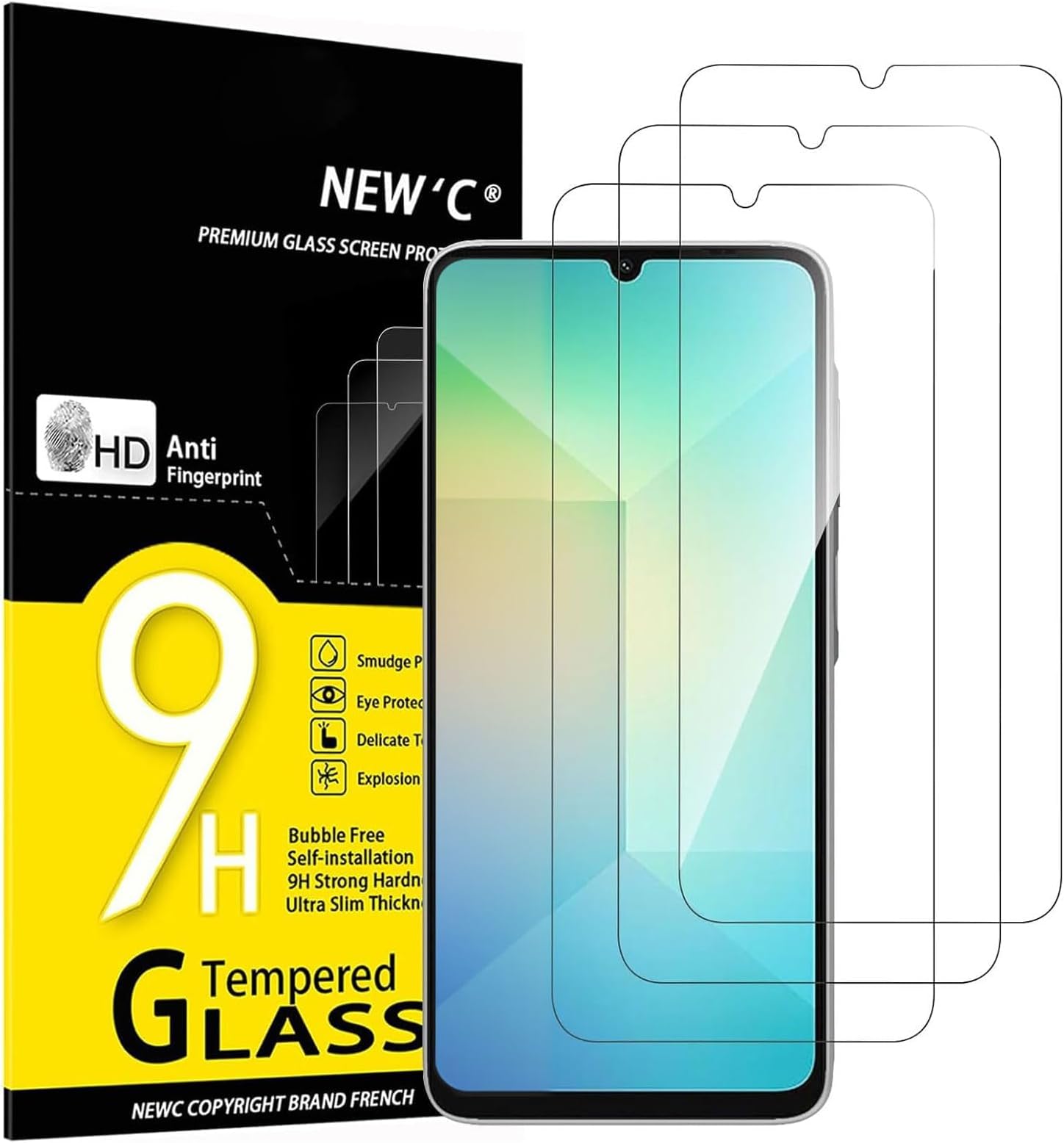 NEW'C 3 Pack Designed for Samsung Galaxy A06 Screen Protector Tempered Glass,Case Friendly Ultra Resistant