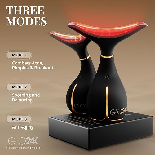 Miniatura 10 de GLO24K - Dispositivo de belleza facial y cuello con luz roja, herramienta de masajeador facial 3 en 1 con LED y vibración para revitalización