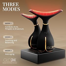 GLO24K Red Light Beauty Device for Face & Neck - 2-Pack, 3-in-1 Facial and Neck Massager with Triple LED & Vibration Technology