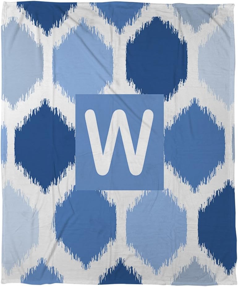 Manual Woodworkers & Weavers Coral Fleece Throw, 50 by 60-Inch, Monogrammed Letter W, Blue Batik