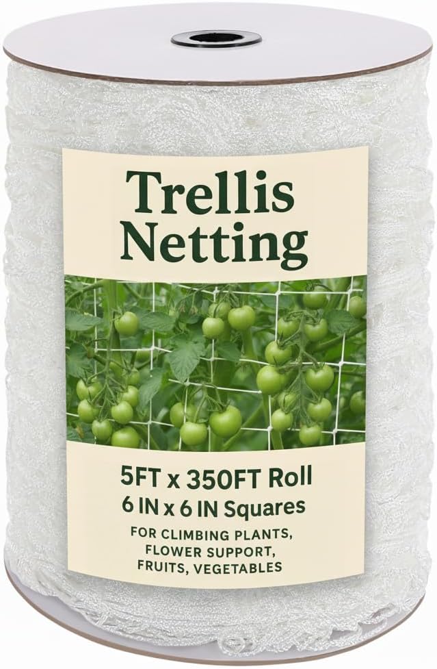 Houseables Trellis Netting, Hortonova Netting, Scrog Net, Trellis Net, Nylon, 5FTx350FT Roll, For Climbing Plants, Cut Flower Support, Garden, Grow Pea, Bean, Grape Vine, Mesh, Heavy Duty, 6x6 Squares